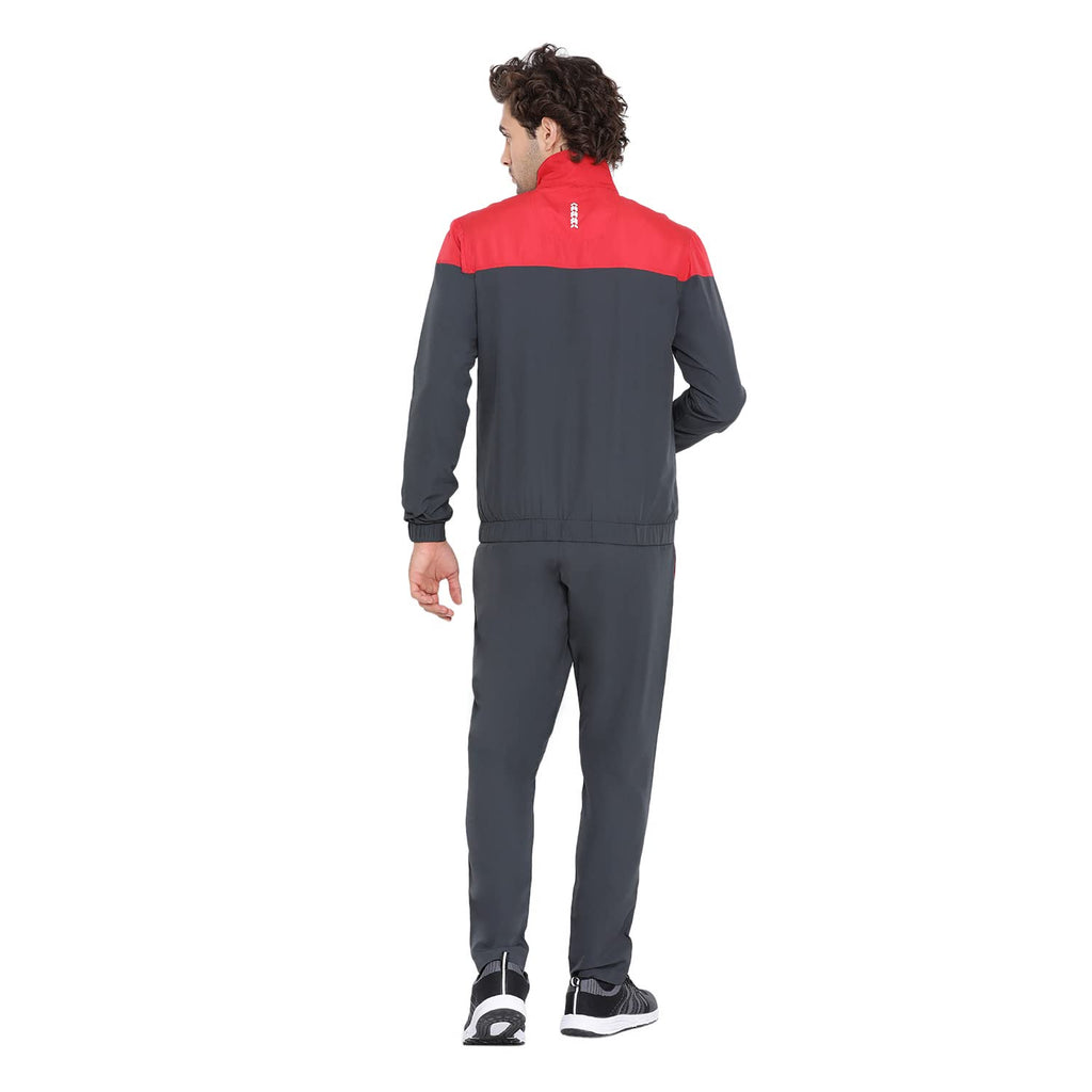 Nivia Dobby 2.0 Track Suit/Sportswear Regular Fit Track Suits/Athletic Gym Running Jogging Suit Set (Dark Grey/Red/White, L)