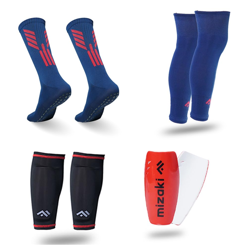 Mizaki Anti-Slip Football Sock, Leg sleev, Shingurd And Shingurd Supporter Combo Pack For Men&Women, All-in-One Football Accessories Pack,