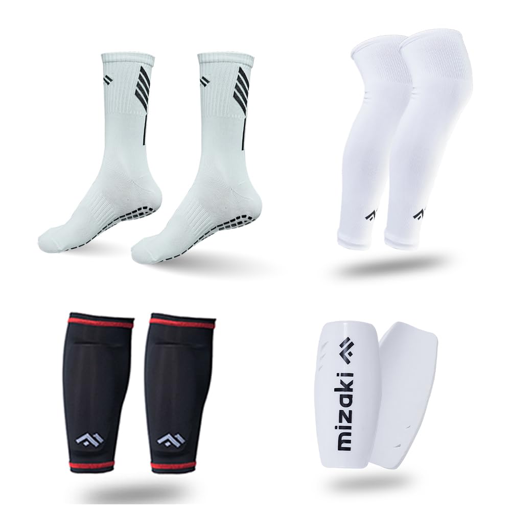 Mizaki Anti-Slip Football Sock, Leg sleev, Shingurd And Shingurd Supporter Combo Pack For Men&Women, All-in-One Football Accessories Pack,