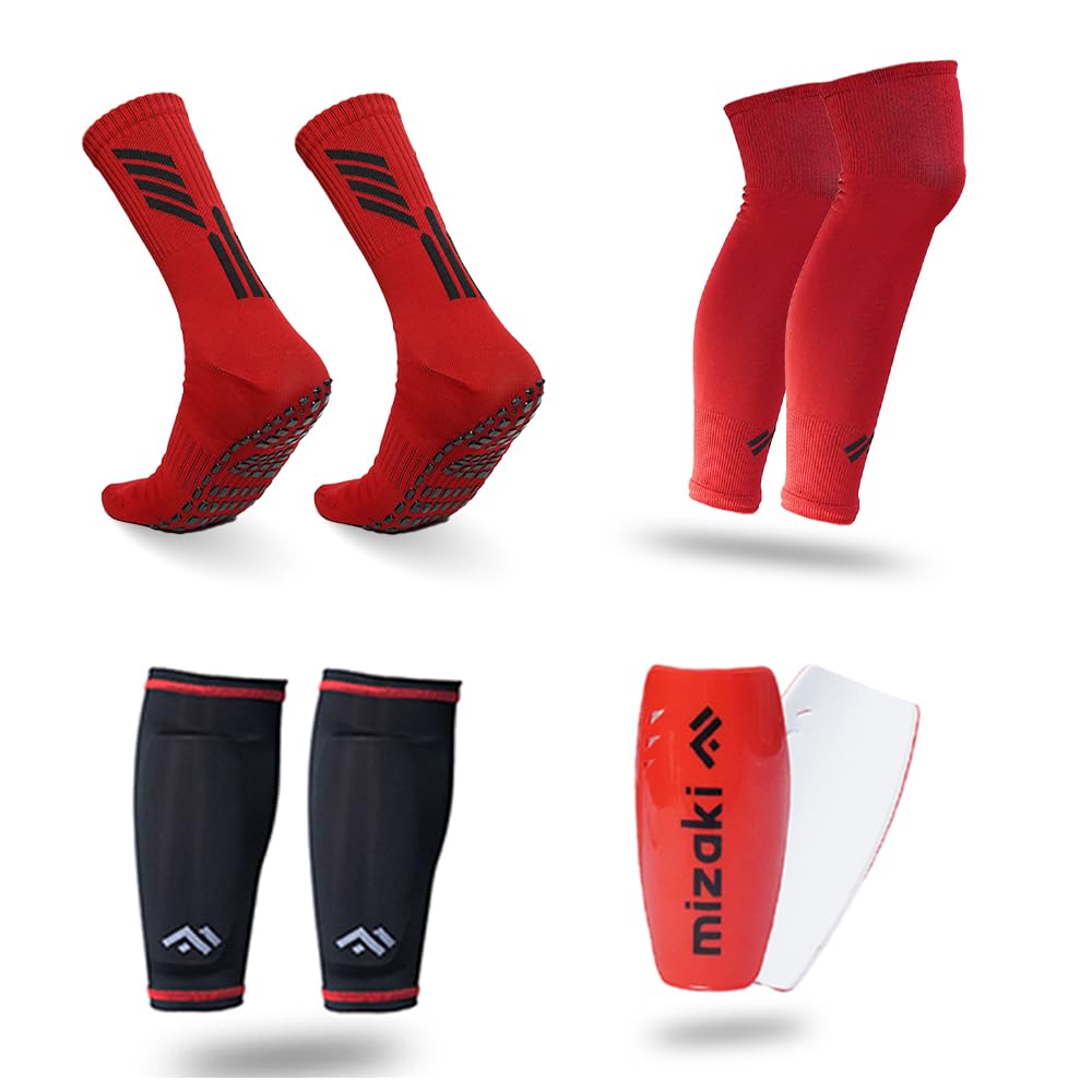 Mizaki Anti-Slip Football Sock, Leg sleev, Shingurd And Shingurd Supporter Combo Pack For Men&Women, All-in-One Football Accessories Pack,