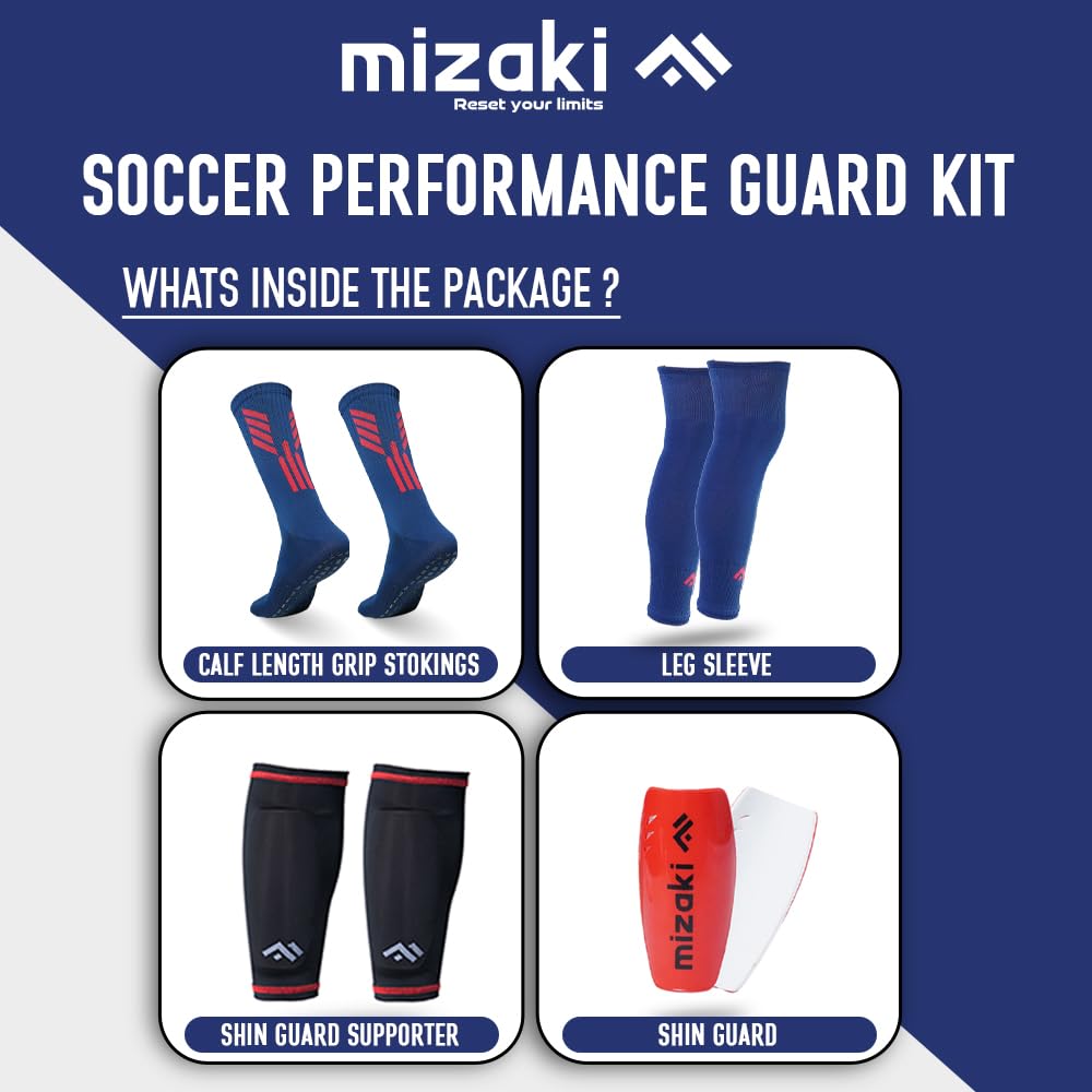 Mizaki Anti-Slip Football Sock, Leg sleev, Shingurd And Shingurd Supporter Combo Pack For Men&Women, All-in-One Football Accessories Pack,
