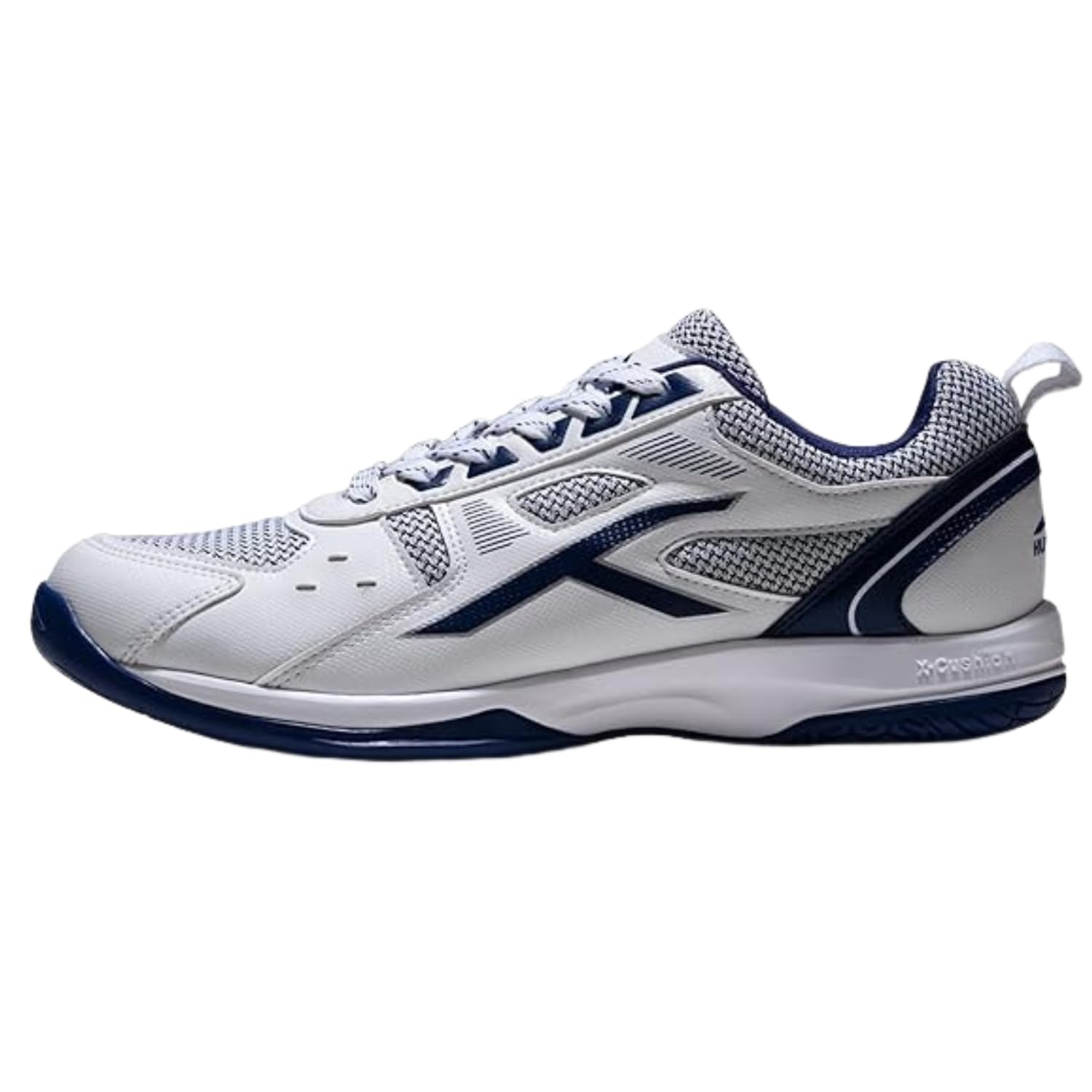 Hundred Raze Badminton Shoes (Non Marking) | Also Perfect for Squash, Table Tennis, & Indoor Sports | Lightweight & Durable | X-Cushion, Active Grip Sole (White/Orange/Deep Sea Blue ; 8 UK)