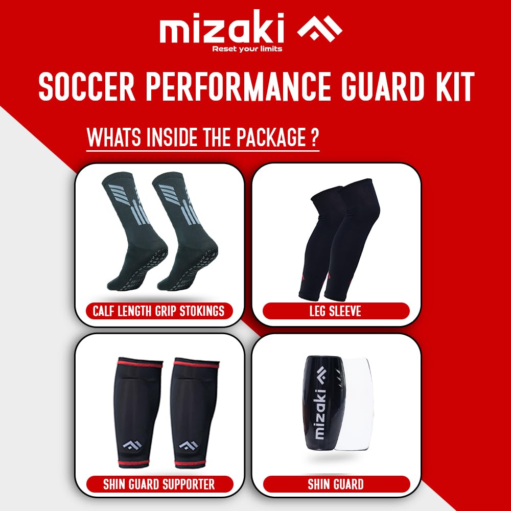 Mizaki Anti-Slip Football Sock, Leg sleev, Shingurd And Shingurd Supporter Combo Pack For Men&Women, All-in-One Football Accessories Pack,
