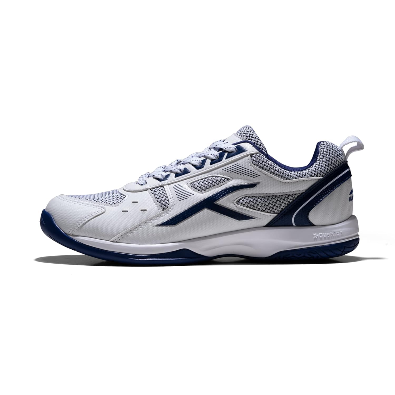 Hundred Raze Badminton Shoes (Non Marking) | Also Perfect for Squash, Table Tennis, & Indoor Sports | Lightweight & Durable | X-Cushion, Active Grip Sole (White/Orange/Deep Sea Blue ; 8 UK)