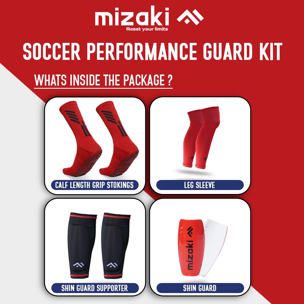 Mizaki Anti-Slip Football Sock, Leg sleev, Shingurd And Shingurd Supporter Combo Pack For Men&Women, All-in-One Football Accessories Pack,