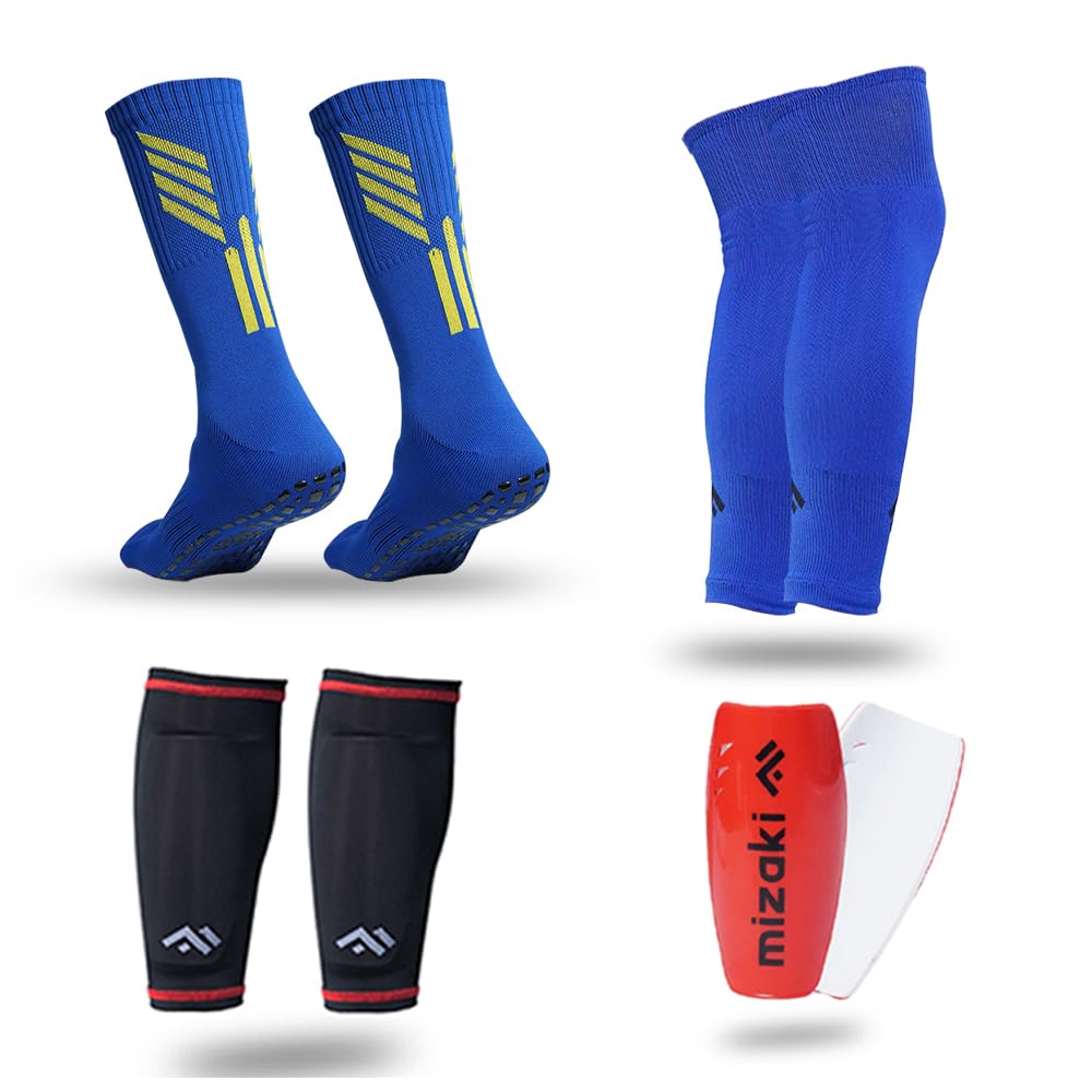 Mizaki Anti-Slip Football Sock, Leg sleev, Shingurd And Shingurd Supporter Combo Pack For Men&Women, All-in-One Football Accessories Pack,