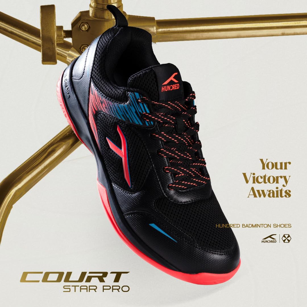 Hundred Court Star Pro Non Marking Badminton Shoes | Also Perfect for Squash, Table Tennis, Volleyball, Basketball & Indoor Sports | Lightweight & Durable