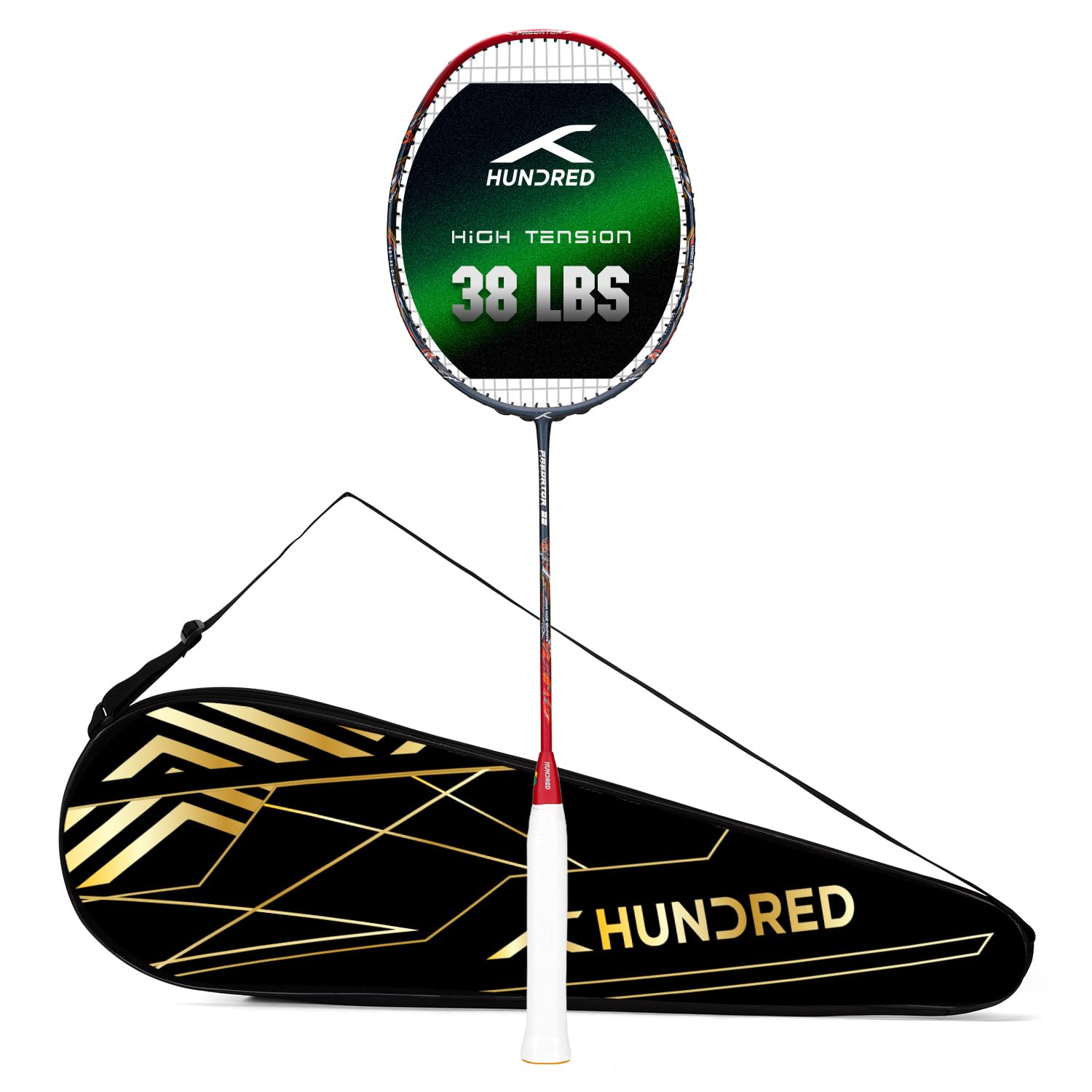 Hundred Predator Extra Strong Japan Made Graphite Unstrung Badminton Racket with Full Racket Cover Maximum Tension : ≤38lbs
