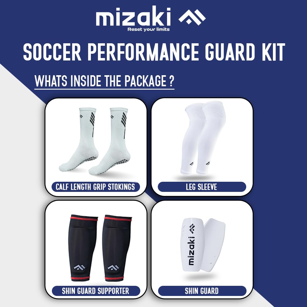 Mizaki Anti-Slip Football Sock, Leg sleev, Shingurd And Shingurd Supporter Combo Pack For Men&Women, All-in-One Football Accessories Pack,
