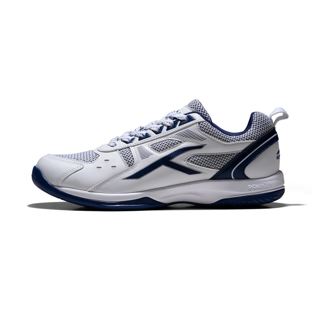 Hundred Raze Badminton Shoes (Non Marking) | Also Perfect for Squash, Table Tennis, & Indoor Sports | Lightweight & Durable | X-Cushion, Active Grip Sole (White/Orange/Deep Sea Blue ; 8 UK)
