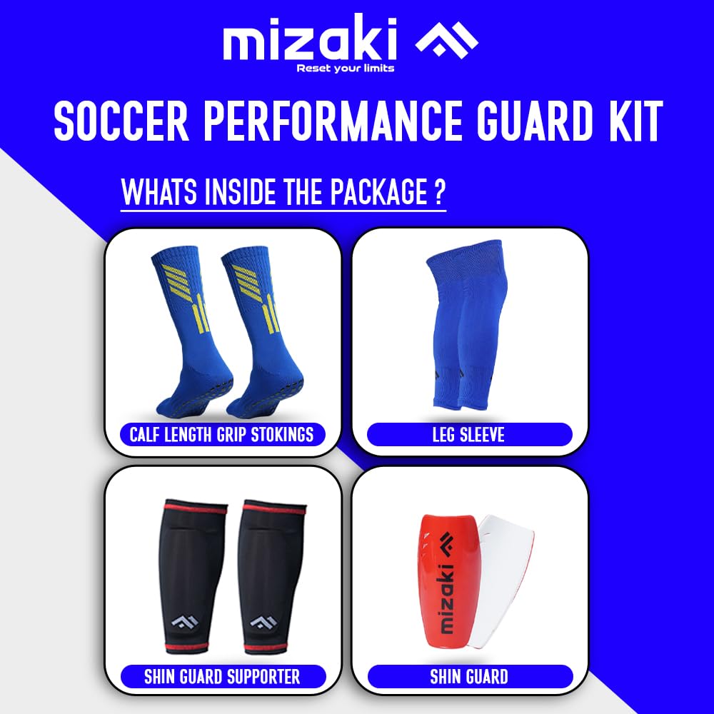 Mizaki Anti-Slip Football Sock, Leg sleev, Shingurd And Shingurd Supporter Combo Pack For Men&Women, All-in-One Football Accessories Pack,