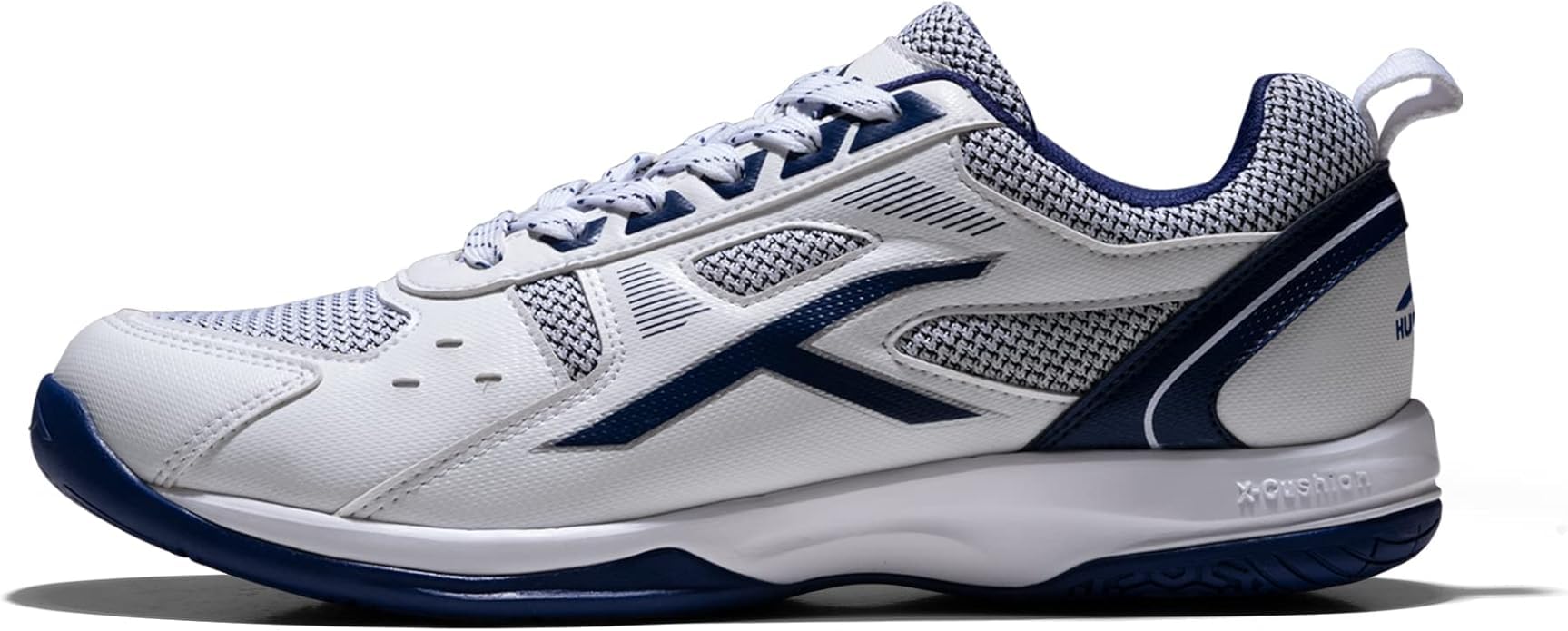 Hundred Raze Badminton Shoes (Non Marking) | Also Perfect for Squash, Table Tennis, & Indoor Sports | Lightweight & Durable | X-Cushion, Active Grip Sole (White/Orange/Deep Sea Blue ; 8 UK)