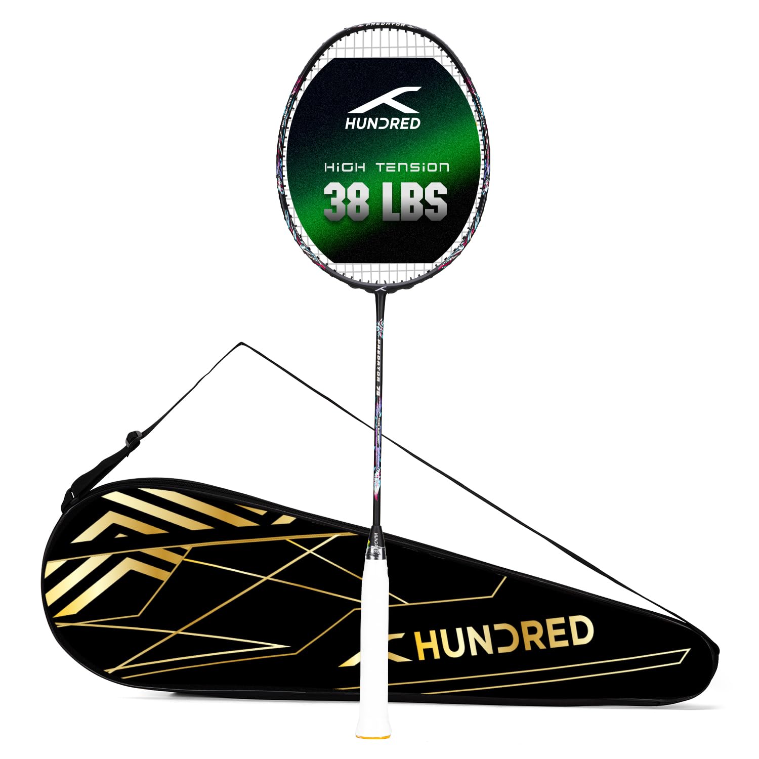 Hundred Predator Extra Strong Japan Made Graphite Unstrung Badminton Racket with Full Racket Cover Maximum Tension : ≤38lbs