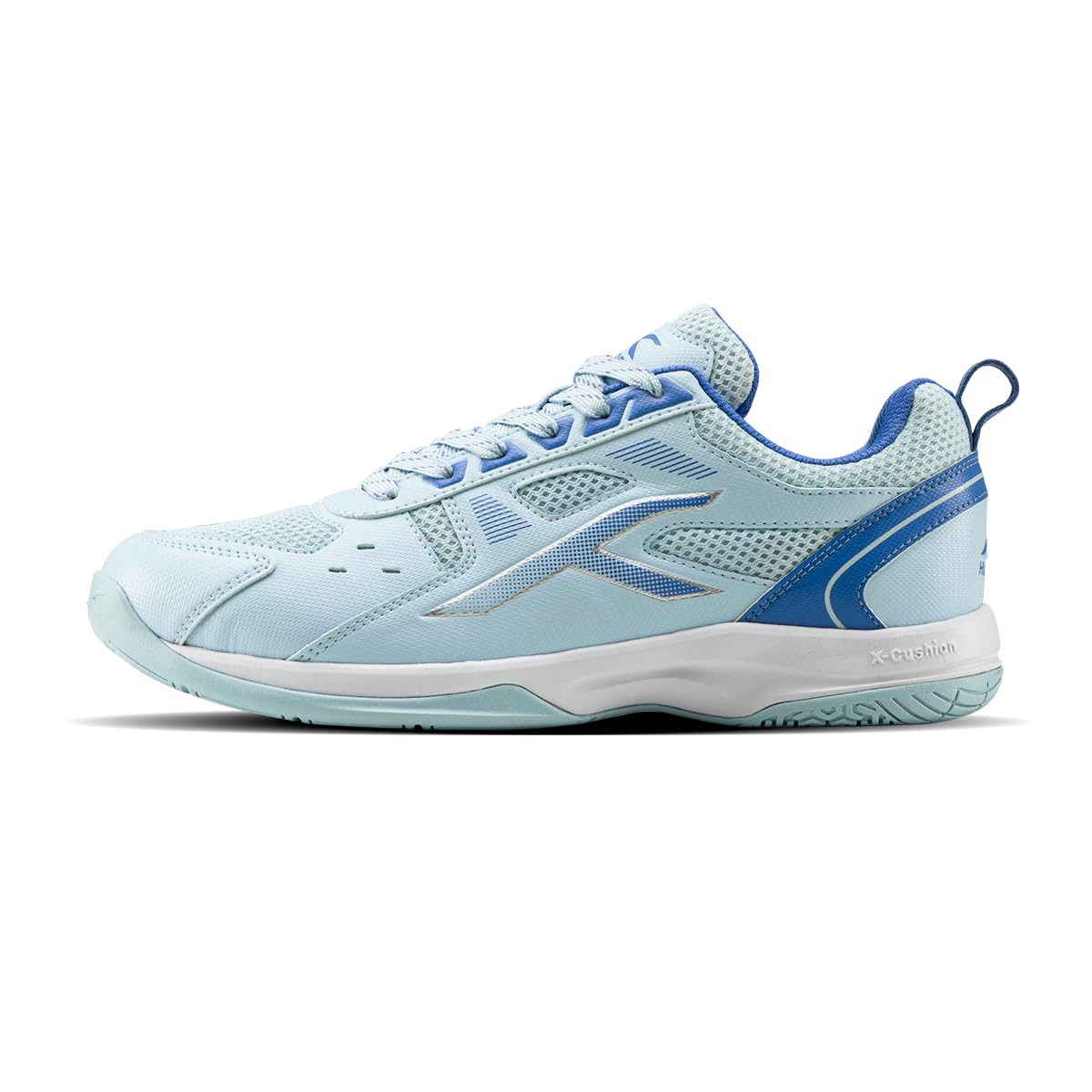 Hundred Raze Badminton Shoes (Non Marking) | Also Perfect for Squash, Table Tennis, & Indoor Sports | Lightweight & Durable | X-Cushion, Active Grip Sole (White/Orange/Deep Sea Blue ; 8 UK)