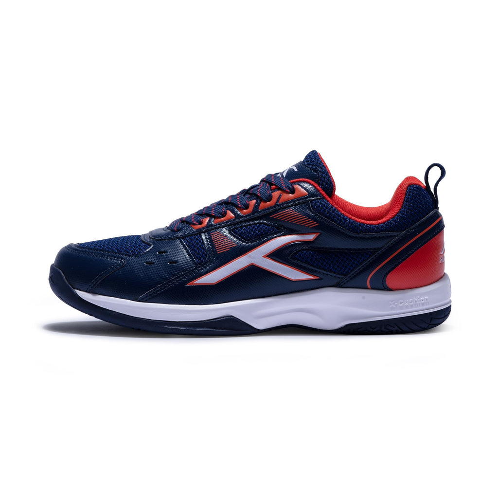 Hundred Raze Badminton Shoes (Non Marking) | Also Perfect for Squash, Table Tennis, & Indoor Sports | Lightweight & Durable | X-Cushion, Active Grip Sole (White/Orange/Deep Sea Blue ; 8 UK)