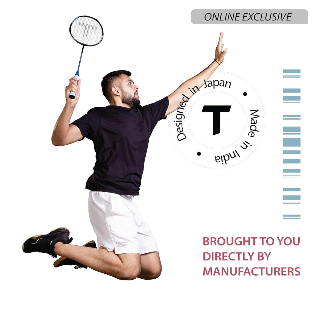 TANSO Wild Fire Full Graphite Ultra Light Weight Carbon Fibre Strung Badminton Racket (35 Lbs Tension,6.5mm ultra slim shaft, 77 Grams, Strung with premium strings and full racquet cover) (Aggressive)