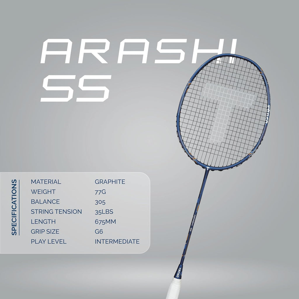 TANSO Arashi SS Strung Badminton Racket (35 Lbs Tension, Recommended by Padukone School of Badminton, 77 Grams Ultra Light Weight Full Carbon Fiber with Premium Strings and Full Racquet Cover)