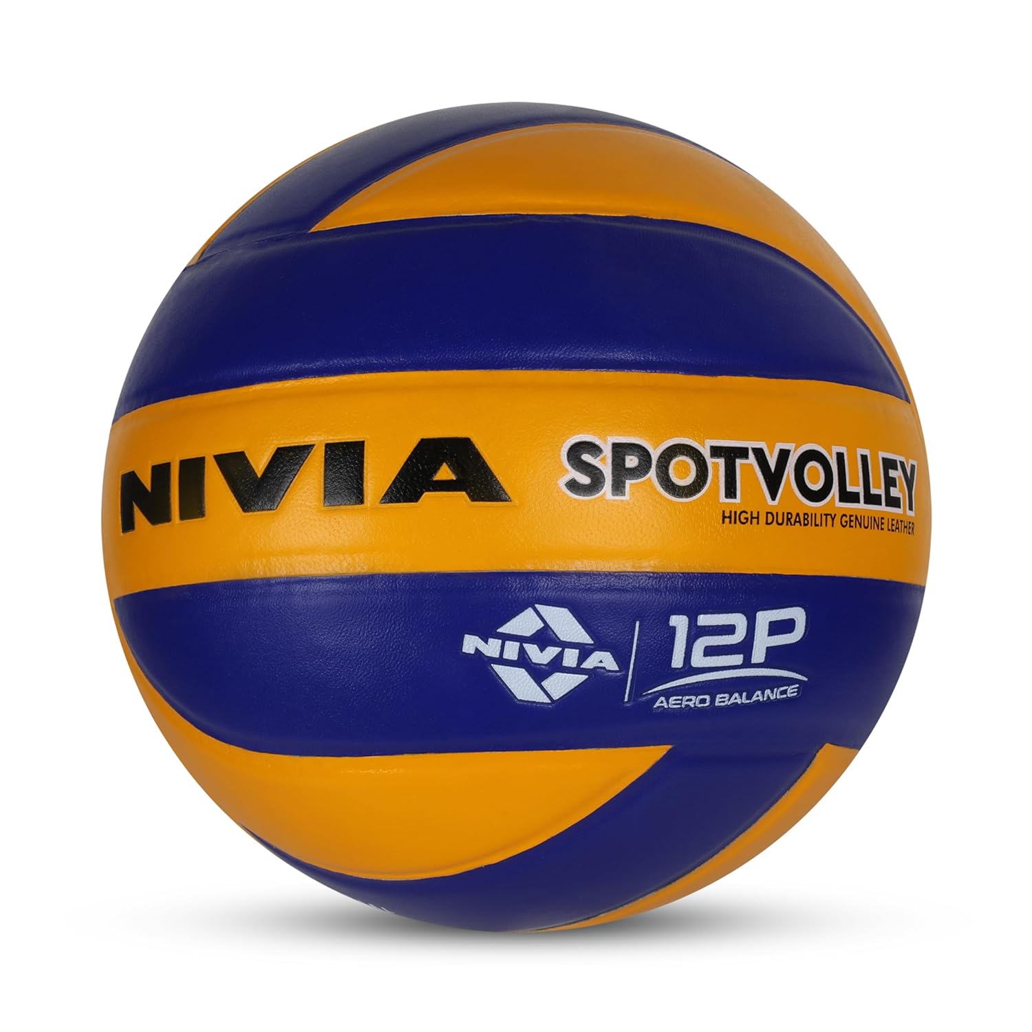 Nivia Spotvolley Volleyball, Match Ball, 12 Panels, Genuine Leather Pasted, Butyl Threadwounded Bladder, As Per VFI Standard, to Play on All Indoor & Outdoor Surfaces (Size - 4, Yellow/Blue)