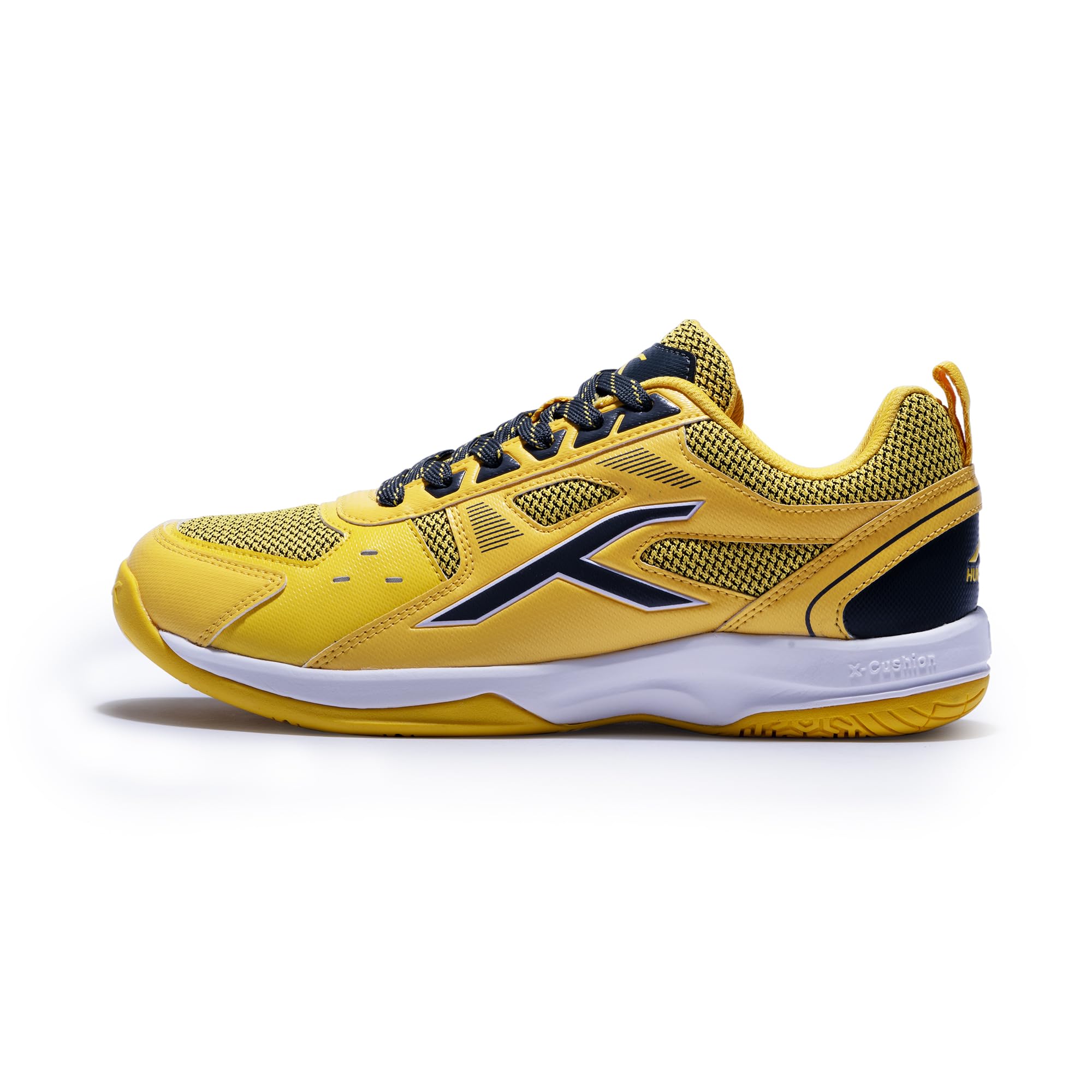 Hundred Raze Badminton Shoes (Non Marking) | Also Perfect for Squash, Table Tennis, & Indoor Sports | Lightweight & Durable | X-Cushion, Active Grip Sole (White/Orange/Deep Sea Blue ; 8 UK)