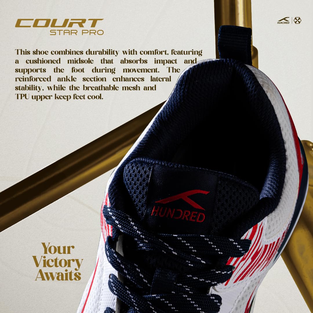 Hundred Court Star Pro Non Marking Badminton Shoes | Also Perfect for Squash, Table Tennis, Volleyball, Basketball & Indoor Sports | Lightweight & Durable
