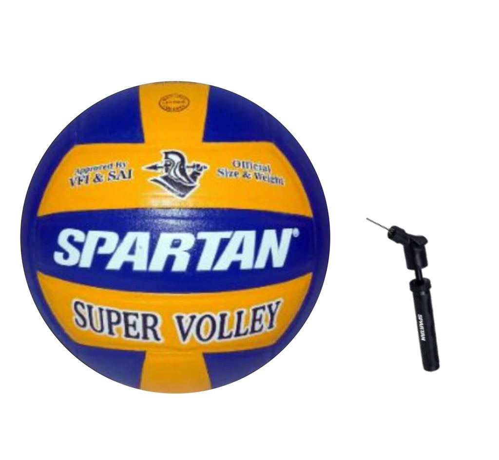Spartan Super Volley Volleyball, Leather-Pasted Rubber Moulded, Blue and Yellow, Size 4, 18-Panel, Waterproof, Lightweight with Air Pump by Spartan Sports Corporation