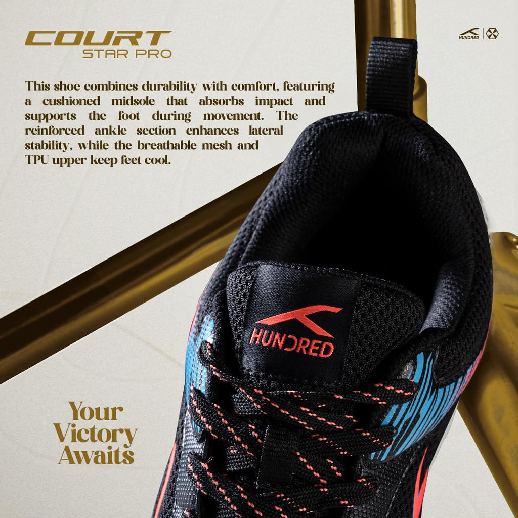 Hundred Court Star Pro Non Marking Badminton Shoes | Also Perfect for Squash, Table Tennis, Volleyball, Basketball & Indoor Sports | Lightweight & Durable
