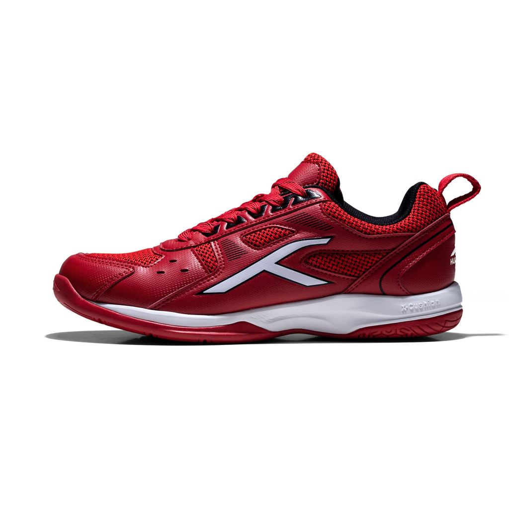 Hundred Raze Badminton Shoes (Non Marking) | Also Perfect for Squash, Table Tennis, & Indoor Sports | Lightweight & Durable | X-Cushion, Active Grip Sole (White/Orange/Deep Sea Blue ; 8 UK)