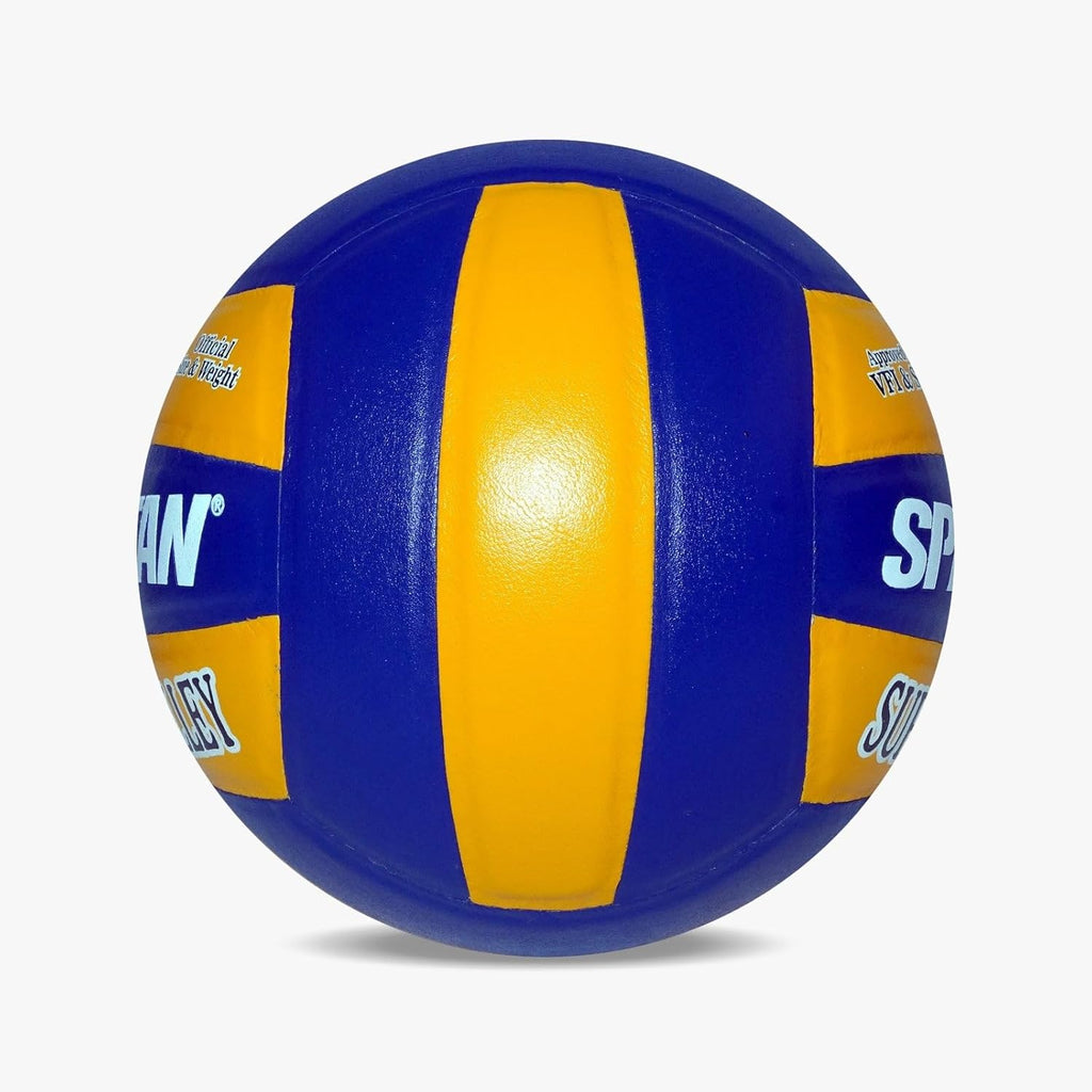 Spartan Super Volley Volleyball, Leather-Pasted Rubber Moulded, Blue and Yellow, Size 4, 18-Panel, Waterproof, Lightweight with Air Pump by Spartan Sports Corporation
