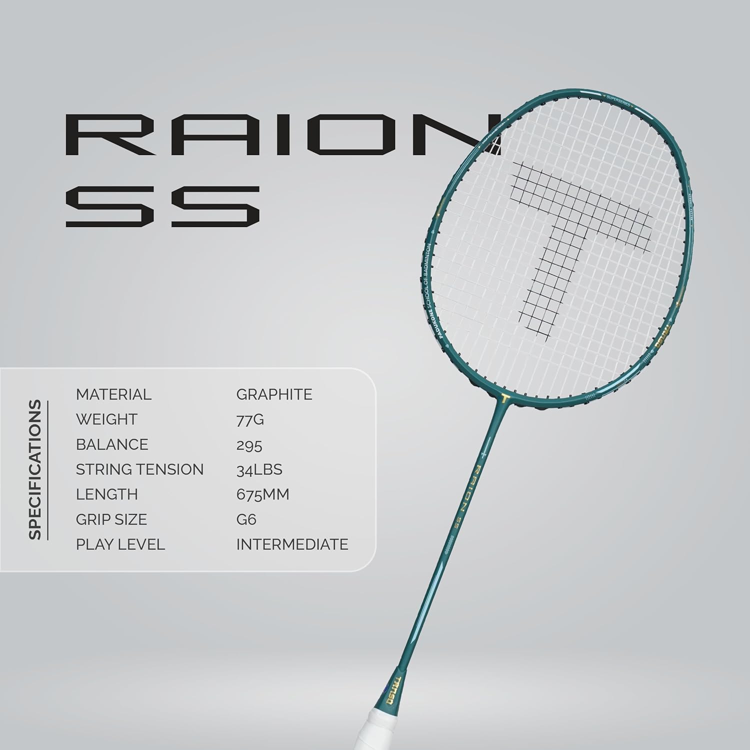 TANSO Raion SS Strung Badminton Racket (34 Lbs Tension, Recommended by Padukone School of Badminton, 77 Grams Ultra Light Weight Full Carbon Fiber with Premium Strings and Full Racquet Cover)