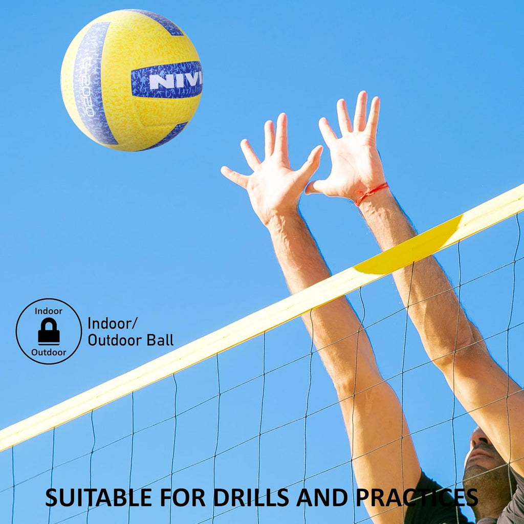 Nivia G-2020 Volleyball, Match Ball, 18 Panels, PU Leather Pasted with Grainy & Dimpled Texture, to Play on All Indoor & Outdoor Surfaces (Size - 4, Yellow/Blue)