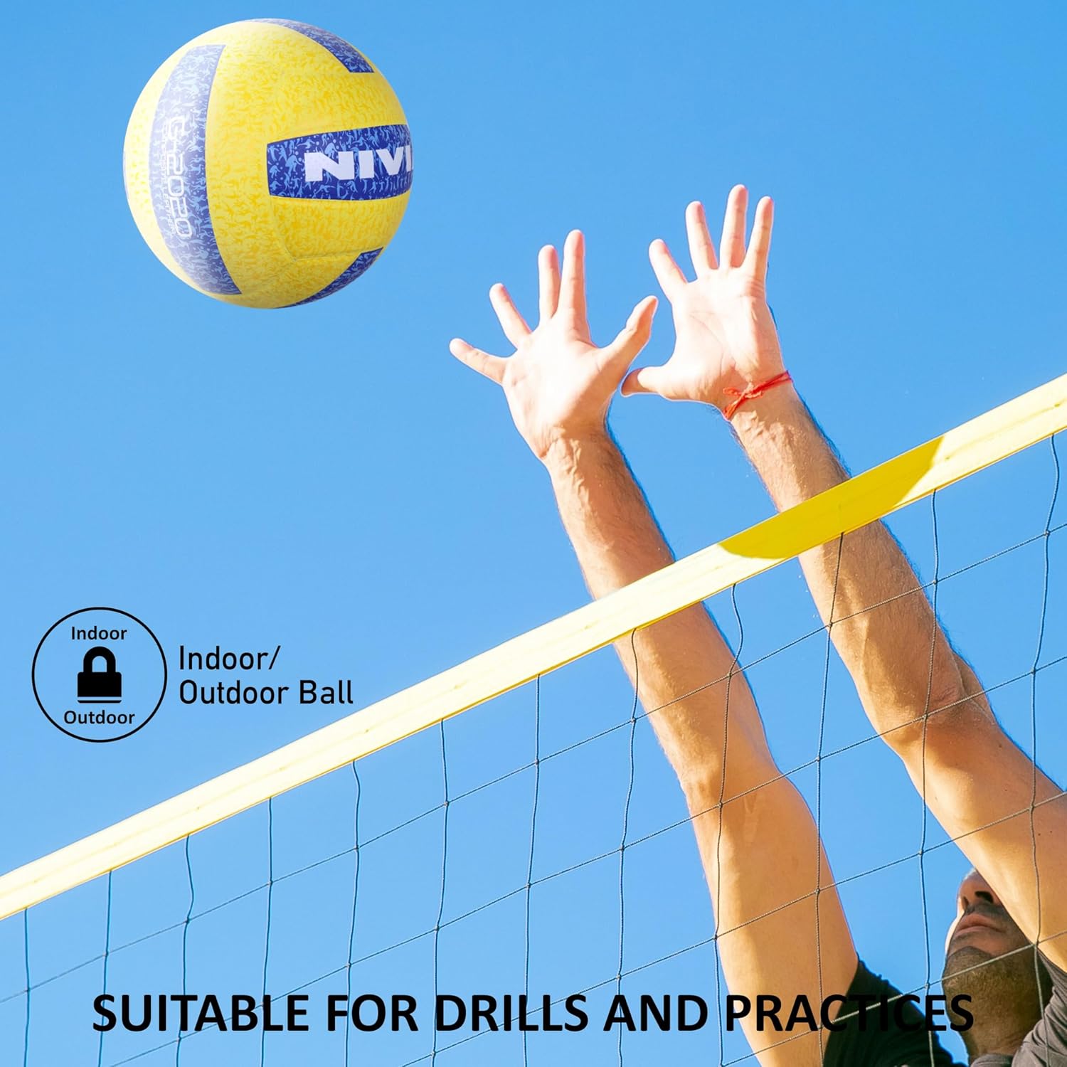 Nivia G-2020 Volleyball, Match Ball, 18 Panels, PU Leather Pasted with Grainy & Dimpled Texture, to Play on All Indoor & Outdoor Surfaces (Size - 4, Yellow/Blue)