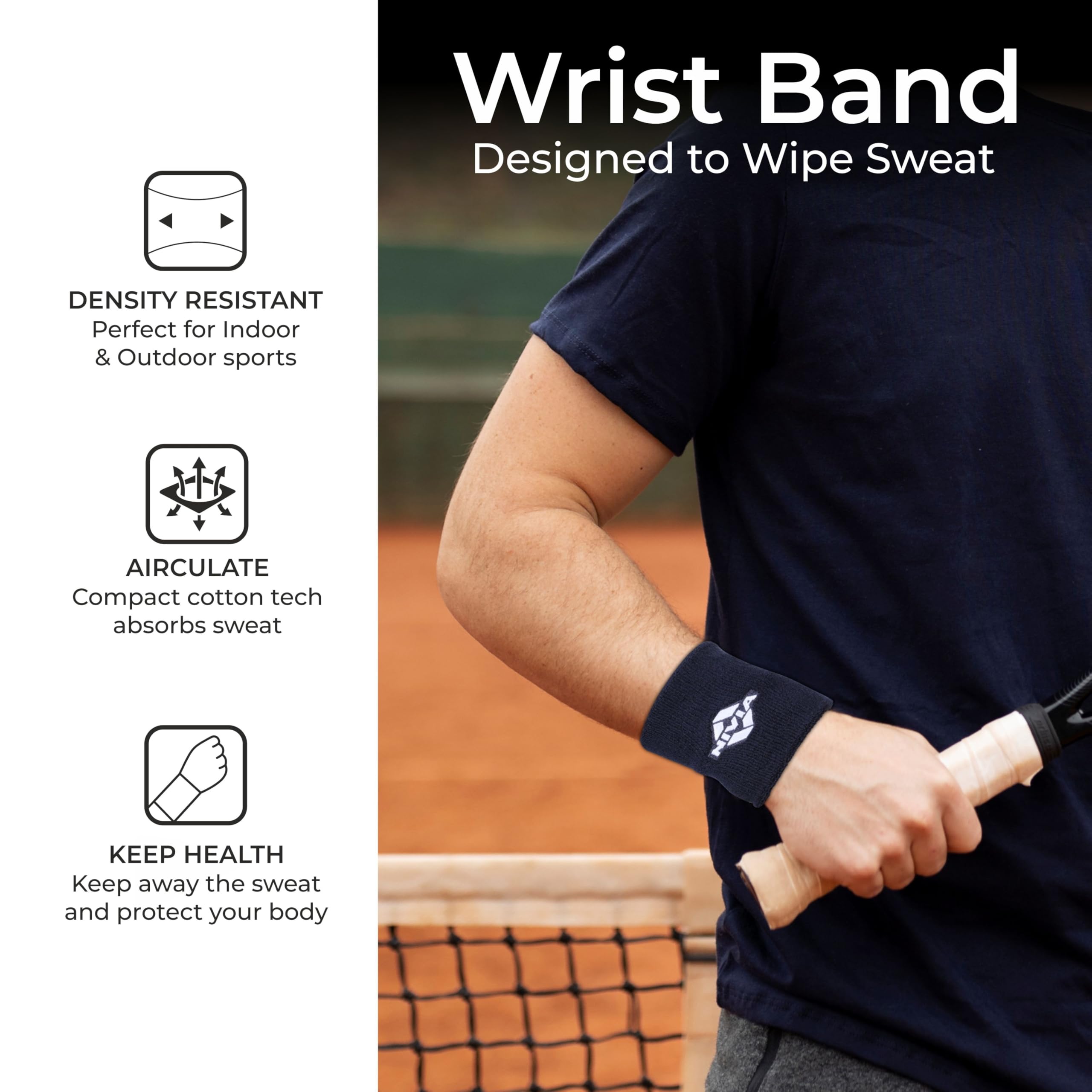 Nivia Sweatband for Men & Women, Wristbands for Tennis, Basketball, Running, Sweat Band for Gym & Athletes (Small, White),Cotton