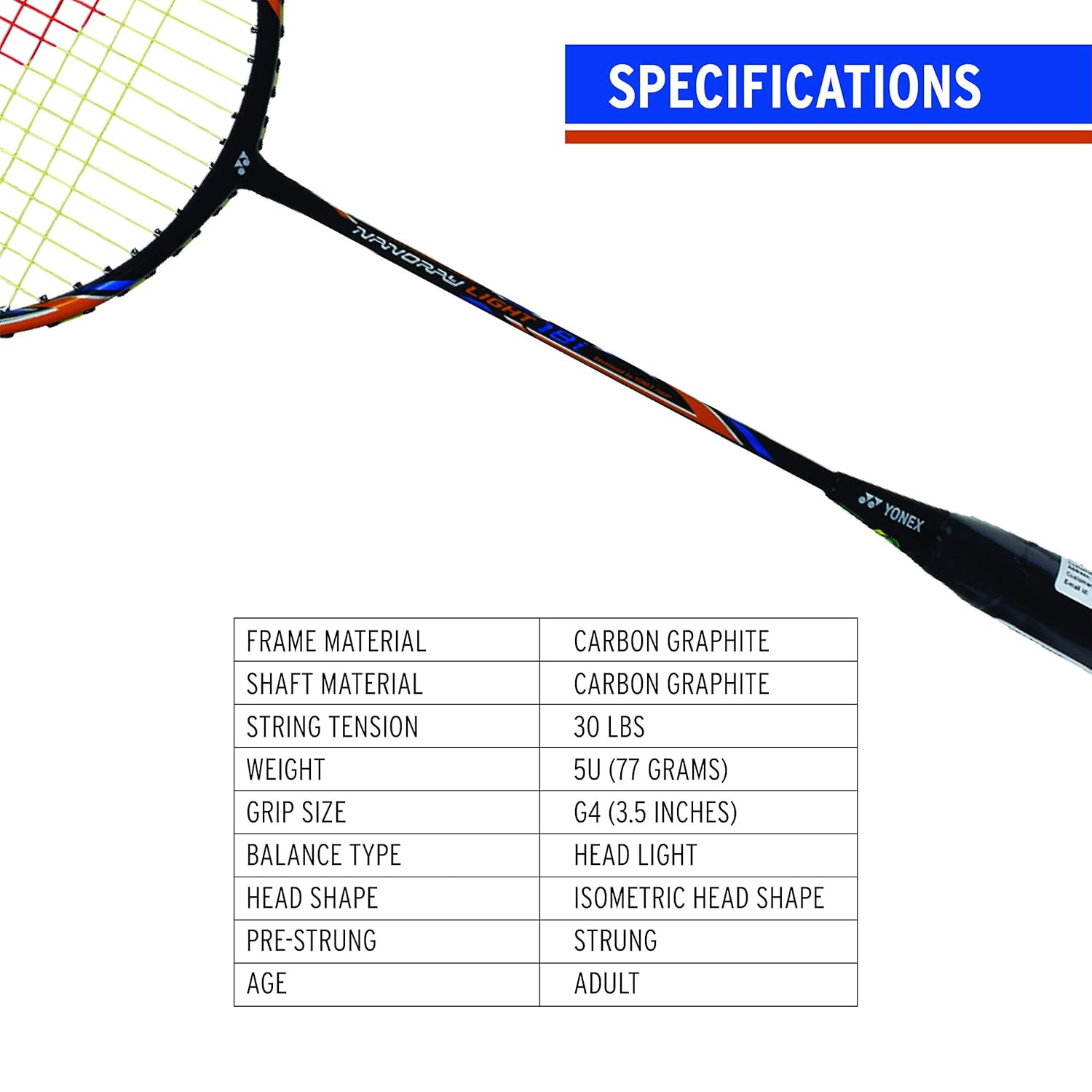 Yonex Nanoray Light 18i Graphite Badminton Racquet With Free Full Cover (77 Grams, 30 Lbs Tension, Black)