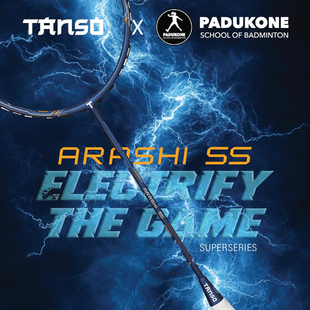TANSO Arashi SS Strung Badminton Racket (35 Lbs Tension, Recommended by Padukone School of Badminton, 77 Grams Ultra Light Weight Full Carbon Fiber with Premium Strings and Full Racquet Cover)