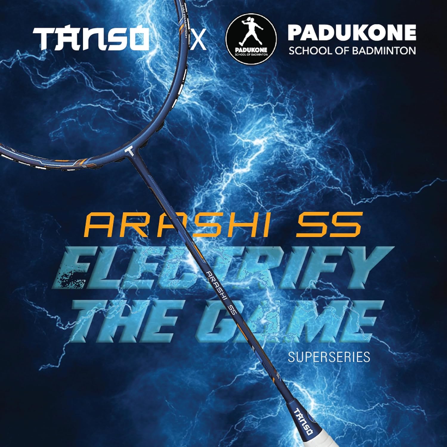 TANSO Arashi SS Strung Badminton Racket (35 Lbs Tension, Recommended by Padukone School of Badminton, 77 Grams Ultra Light Weight Full Carbon Fiber with Premium Strings and Full Racquet Cover)
