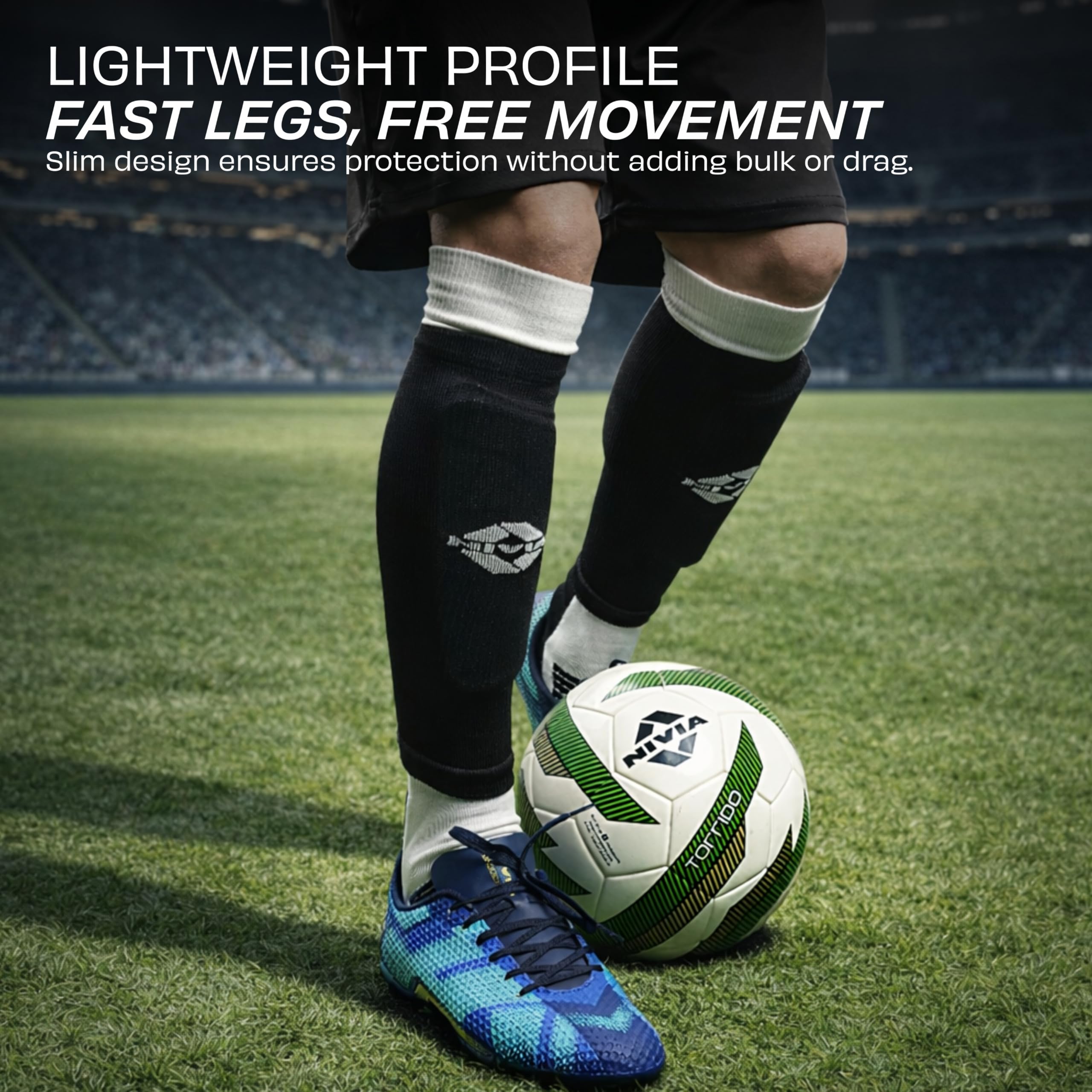 Nivia Classic Shin Guards with Sleeves for Youth and Adults, for Football Games Matches, Training, Basketball, Baseball, Cycling, Light Weight & Breathable Shin Guard with Lycra Sleeves (Medium)