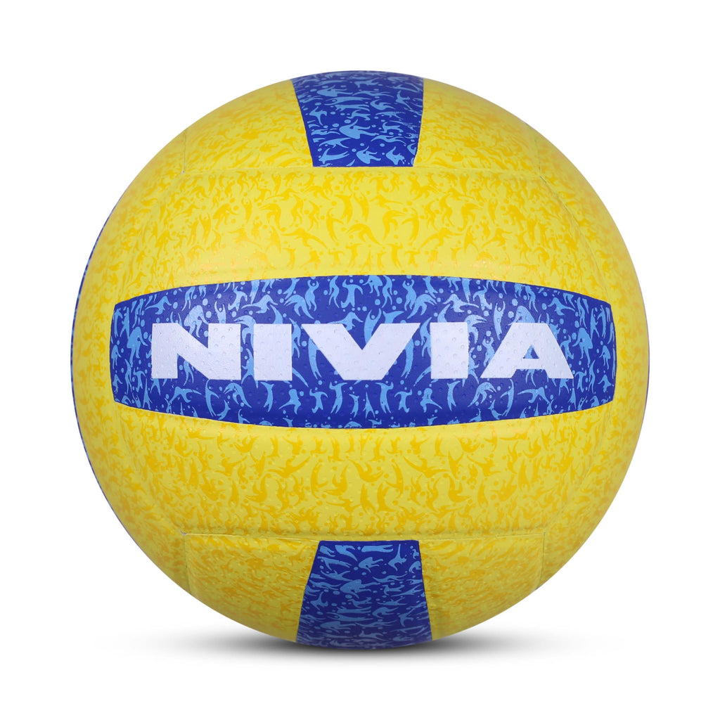 Nivia G-2020 Volleyball, Match Ball, 18 Panels, PU Leather Pasted with Grainy & Dimpled Texture, to Play on All Indoor & Outdoor Surfaces (Size - 4, Yellow/Blue)