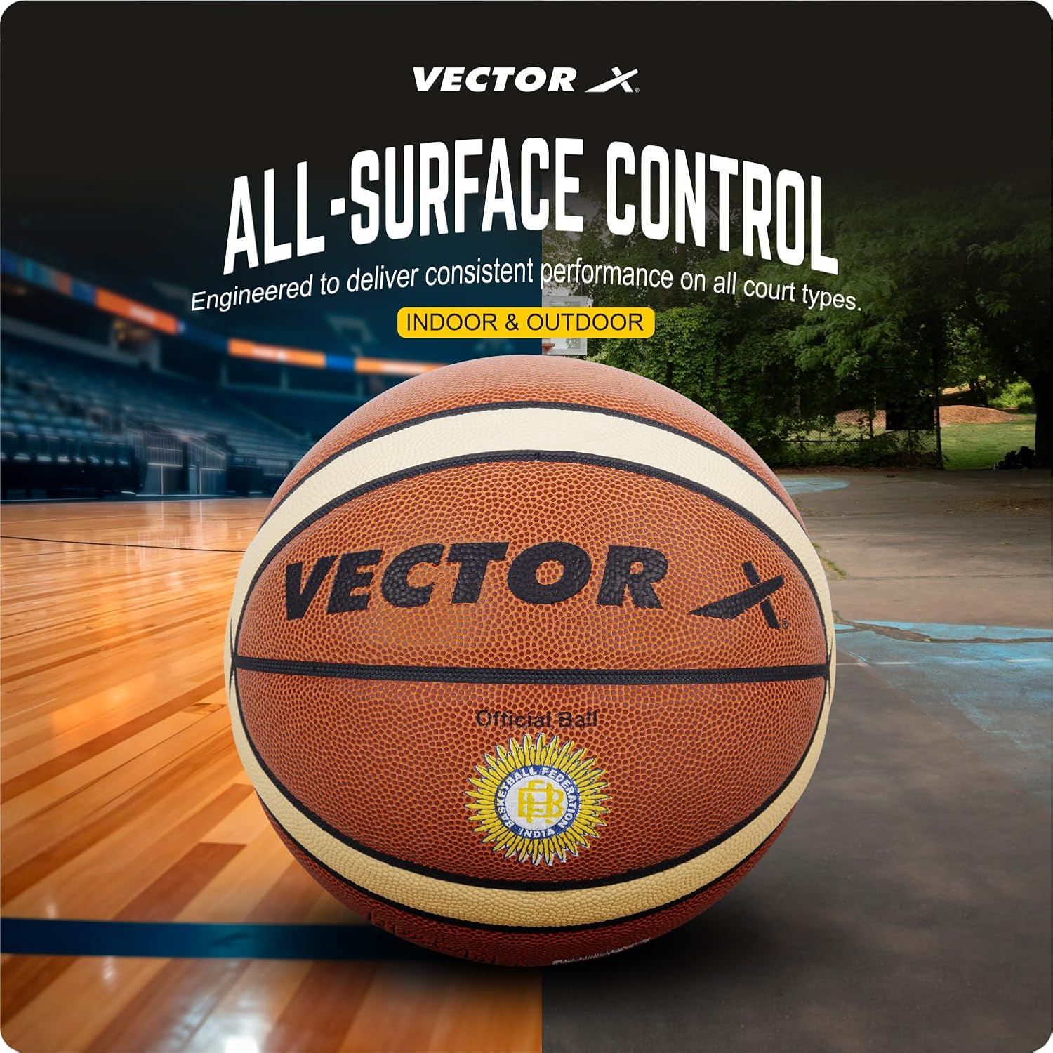 Vector X Basketball X-Pro |14 Pannel | Dual Tone Design | Woven Butyl Bladder | BBFI Approved | Official Match Ball | Premium Rubber | Color - Brown (7)