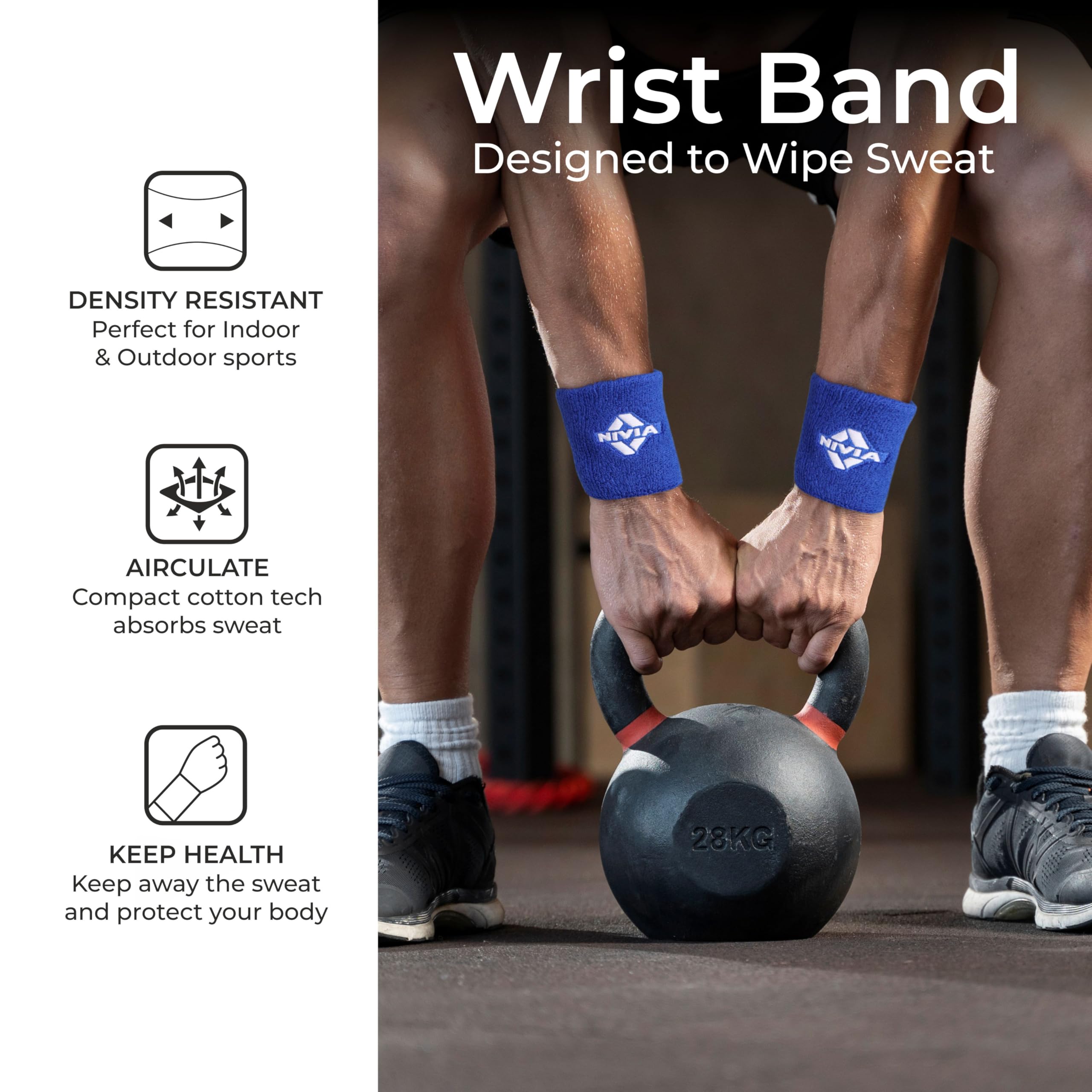 Nivia Sweatband for Men & Women, Wristbands for Tennis, Basketball, Running, Sweat Band for Gym & Athletes (Small, White),Cotton