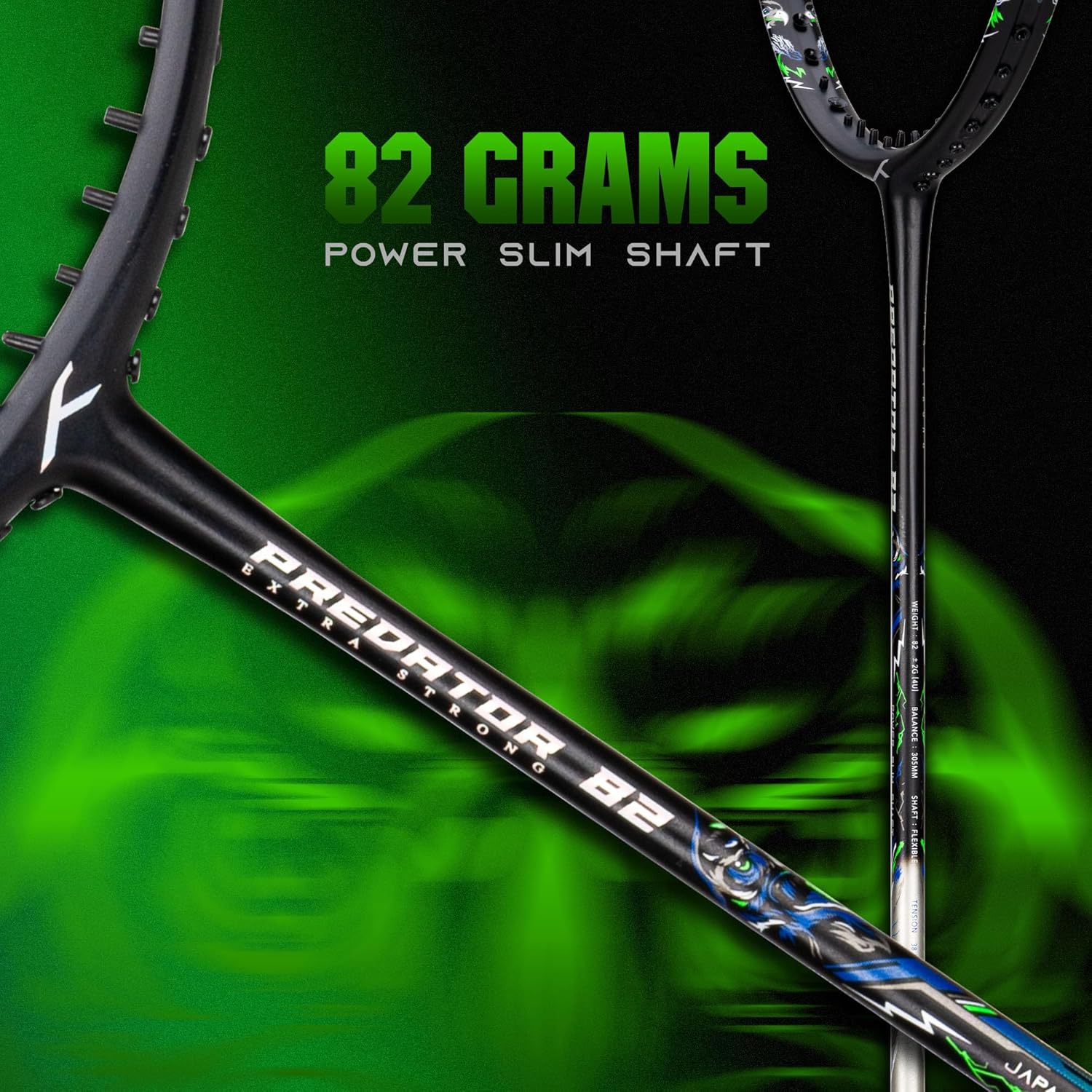 Hundred Predator Extra Strong Japan Made Graphite Unstrung Badminton Racket with Full Racket Cover Maximum Tension : ≤38lbs