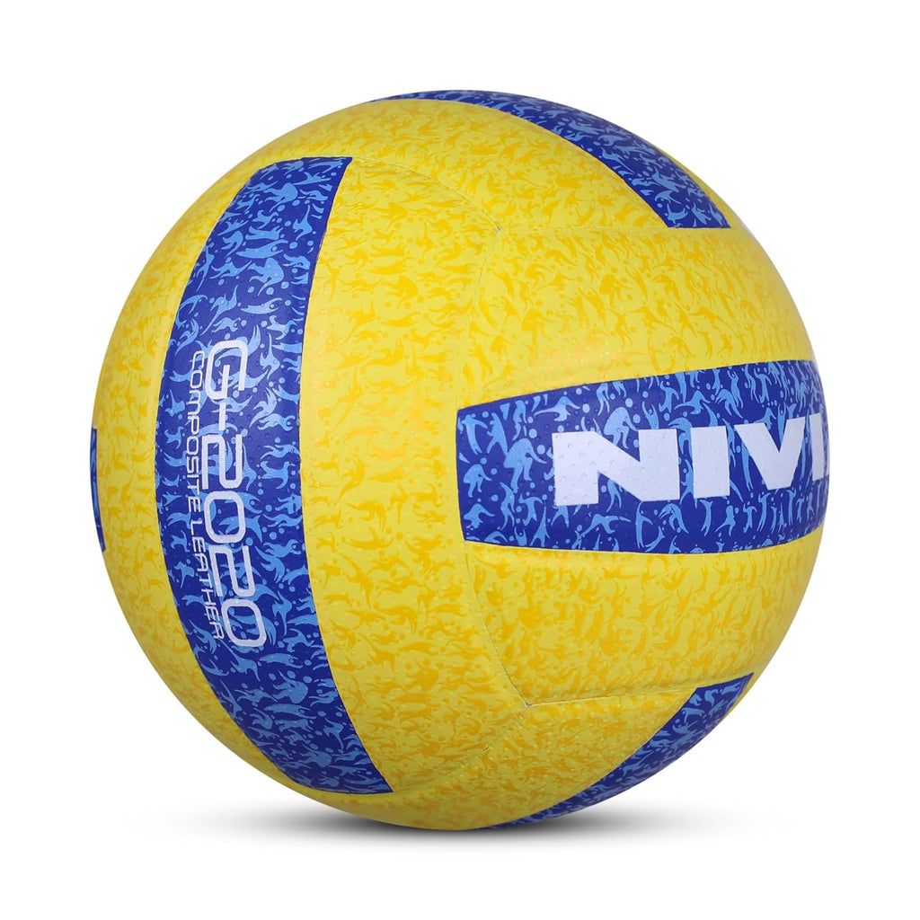 Nivia G-2020 Volleyball, Match Ball, 18 Panels, PU Leather Pasted with Grainy & Dimpled Texture, to Play on All Indoor & Outdoor Surfaces (Size - 4, Yellow/Blue)