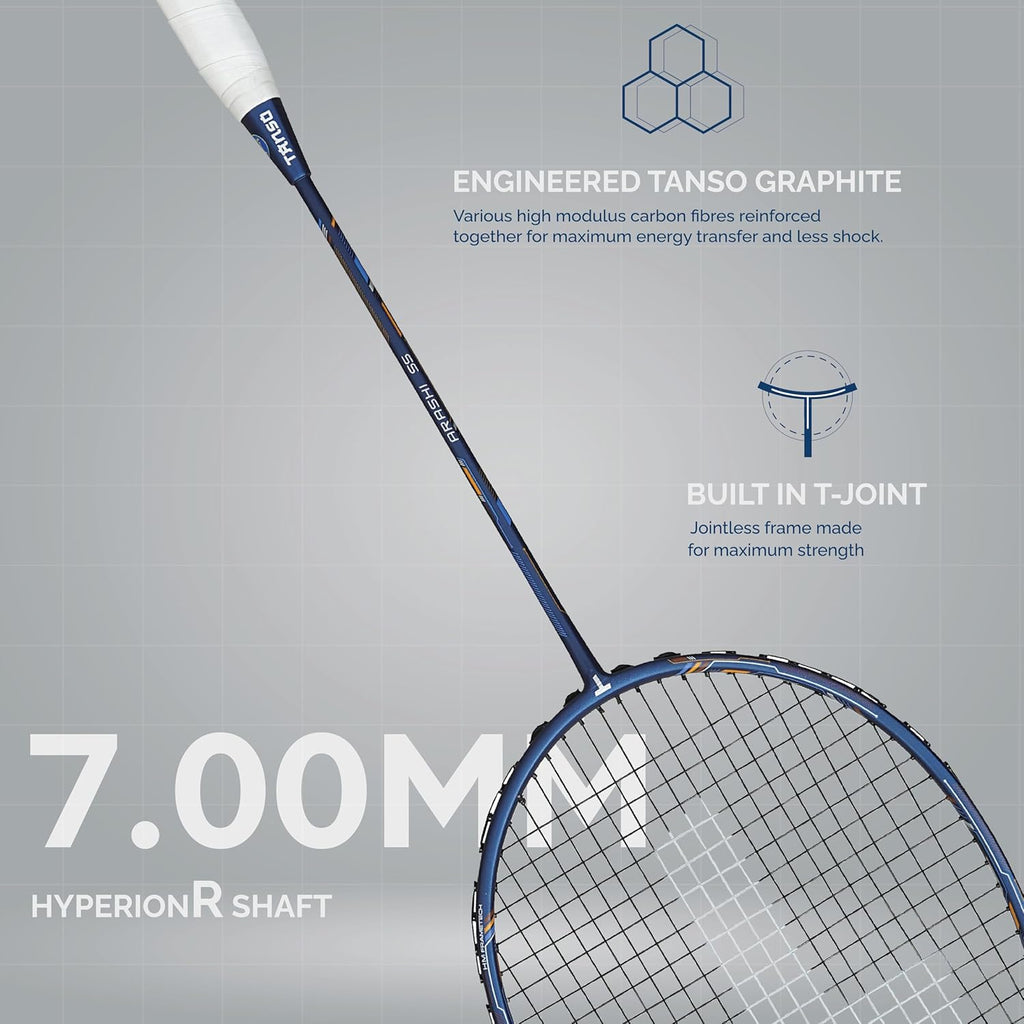 TANSO Arashi SS Strung Badminton Racket (35 Lbs Tension, Recommended by Padukone School of Badminton, 77 Grams Ultra Light Weight Full Carbon Fiber with Premium Strings and Full Racquet Cover)