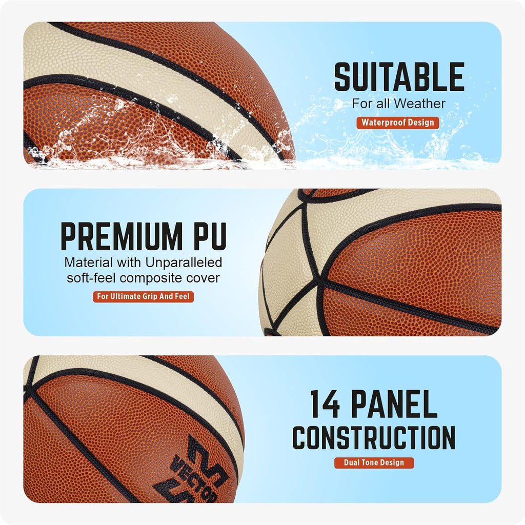 Vector X Basketball X-Pro |14 Pannel | Dual Tone Design | Woven Butyl Bladder | BBFI Approved | Official Match Ball | Premium Rubber | Color - Brown (7)