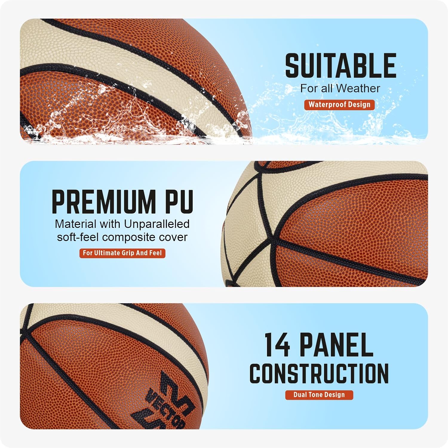 Vector X Basketball X-Pro |14 Pannel | Dual Tone Design | Woven Butyl Bladder | BBFI Approved | Official Match Ball | Premium Rubber | Color - Brown (7)