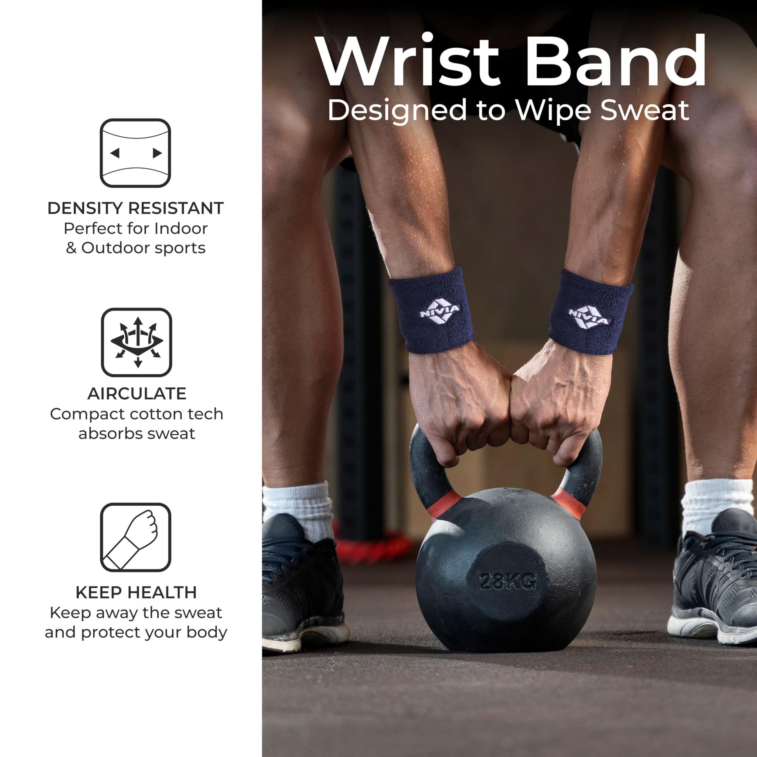 Nivia Sweatband for Men & Women, Wristbands for Tennis, Basketball, Running, Sweat Band for Gym & Athletes (Small, White),Cotton