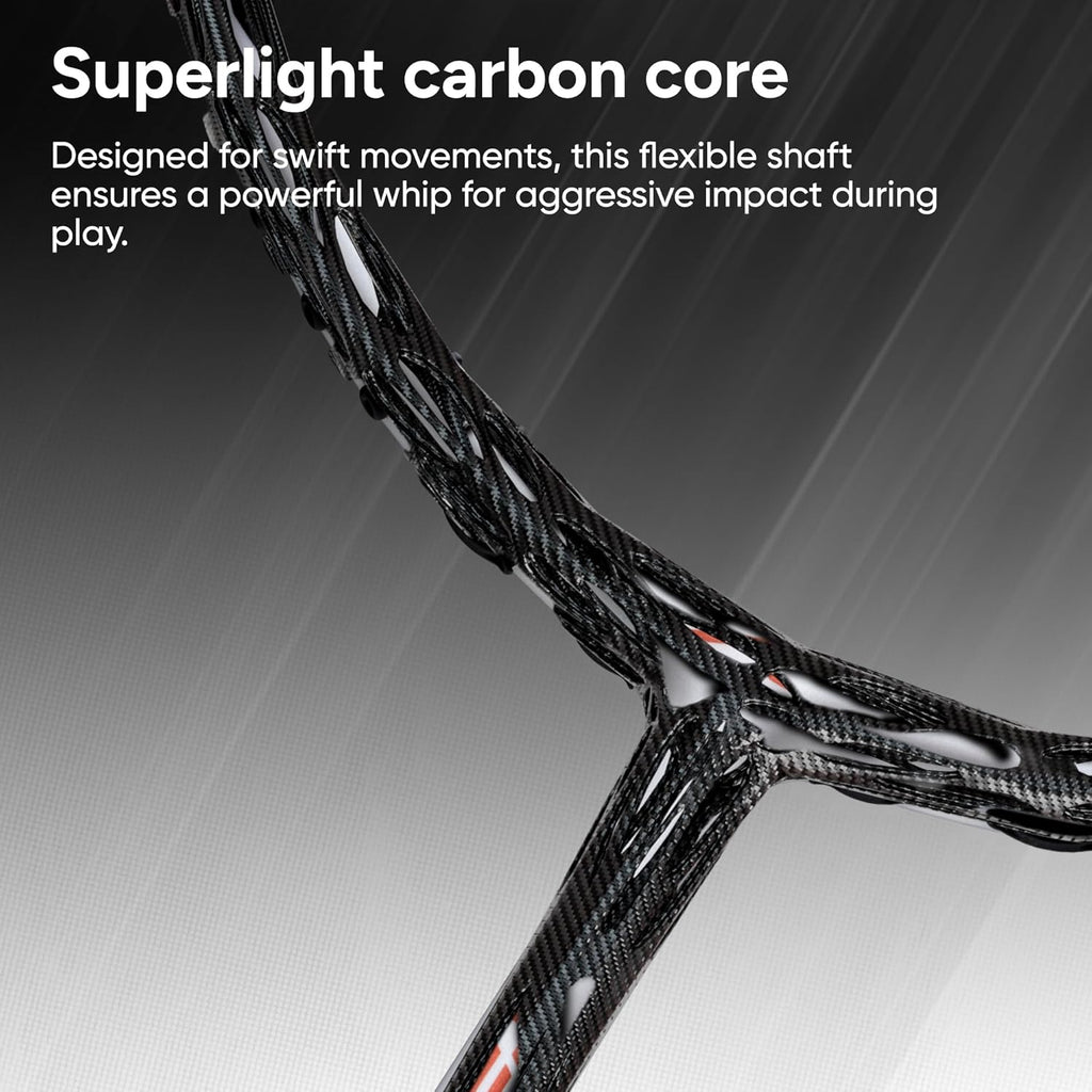 Hundred Nitrix 10 Badminton Racket (Strung) | Carbon Fiber Frame | Head-Heavy Attacking Racket | Flexible Shaft for Powerful Smashes | Max Tension 30 lbs | Full Cover Included