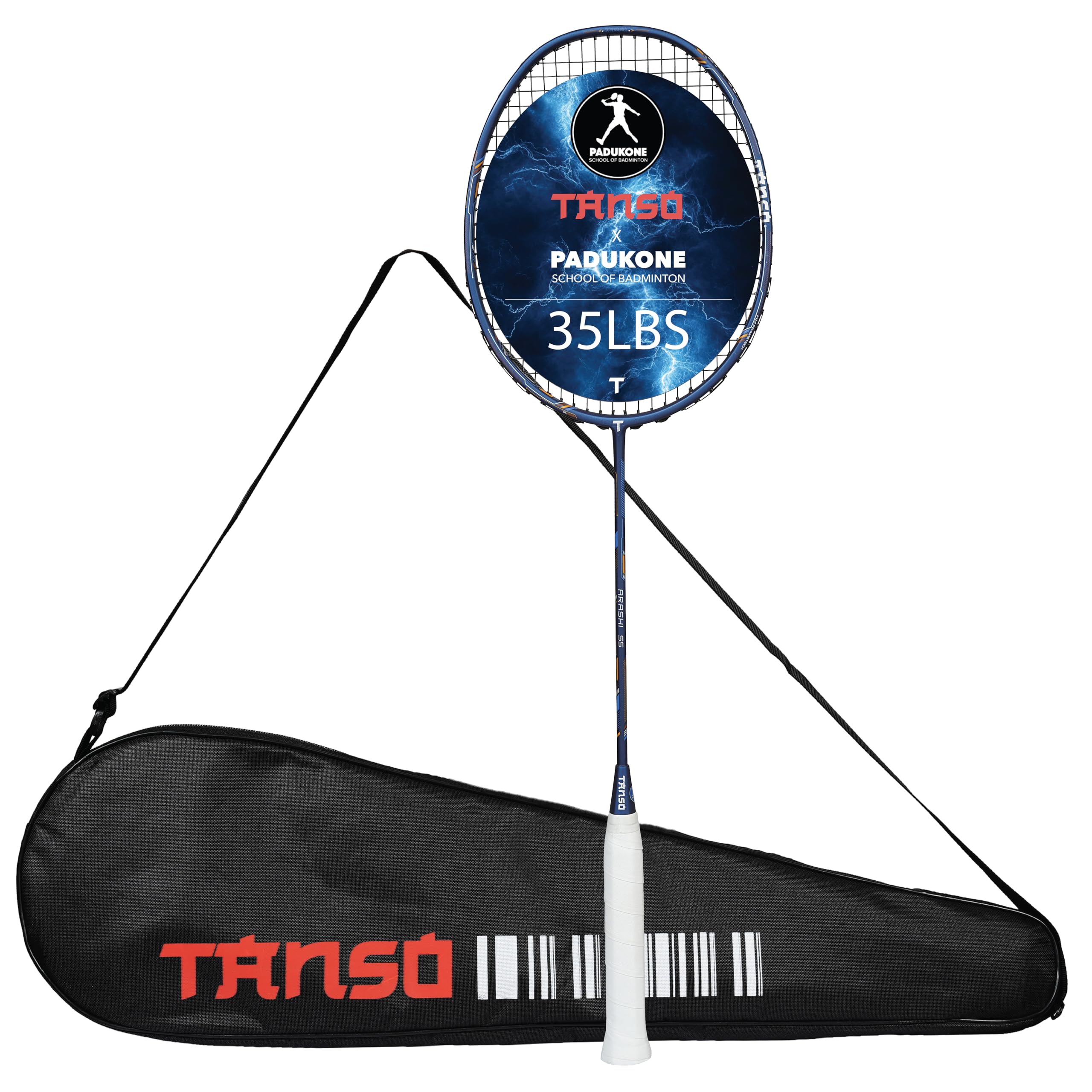 TANSO Arashi SS Strung Badminton Racket (35 Lbs Tension, Recommended by Padukone School of Badminton, 77 Grams Ultra Light Weight Full Carbon Fiber with Premium Strings and Full Racquet Cover)