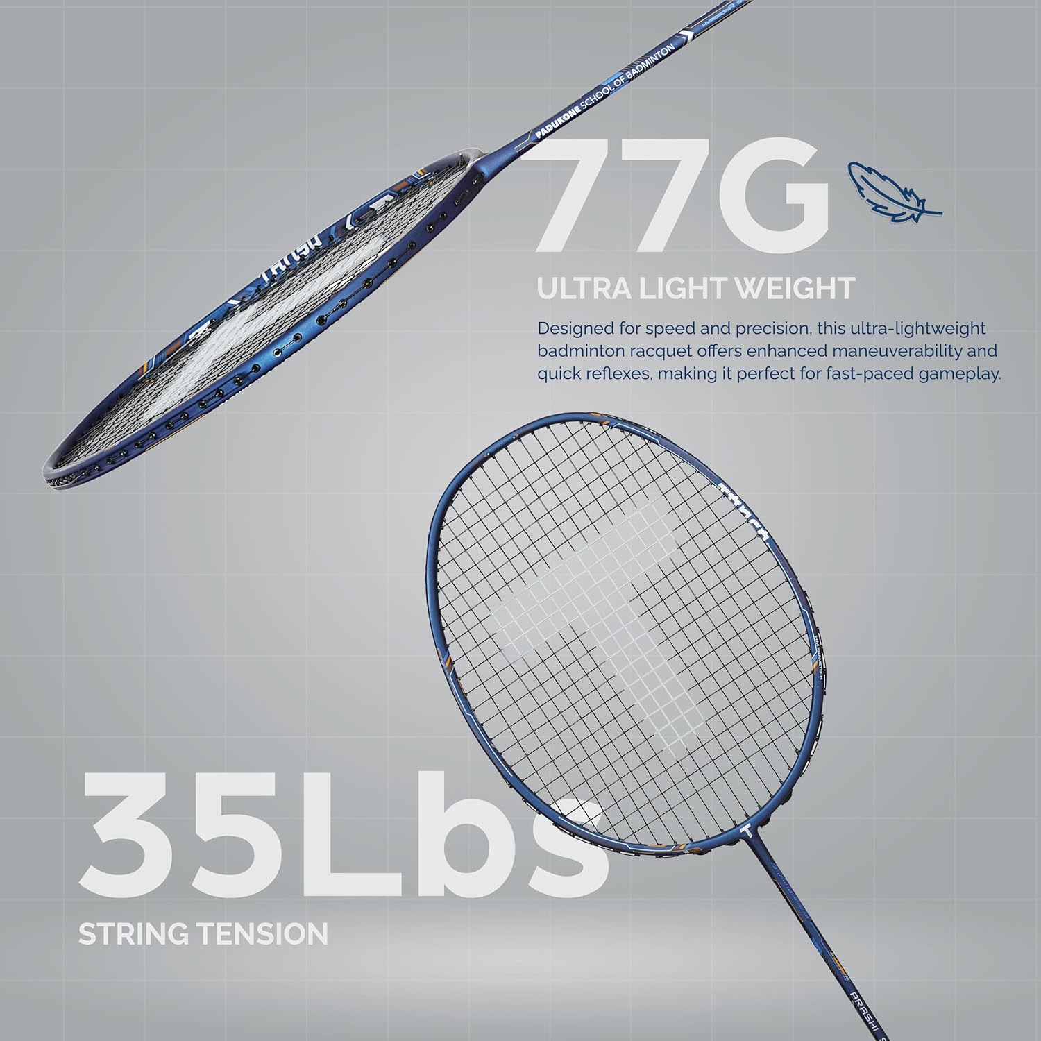 TANSO Arashi SS Strung Badminton Racket (35 Lbs Tension, Recommended by Padukone School of Badminton, 77 Grams Ultra Light Weight Full Carbon Fiber with Premium Strings and Full Racquet Cover)