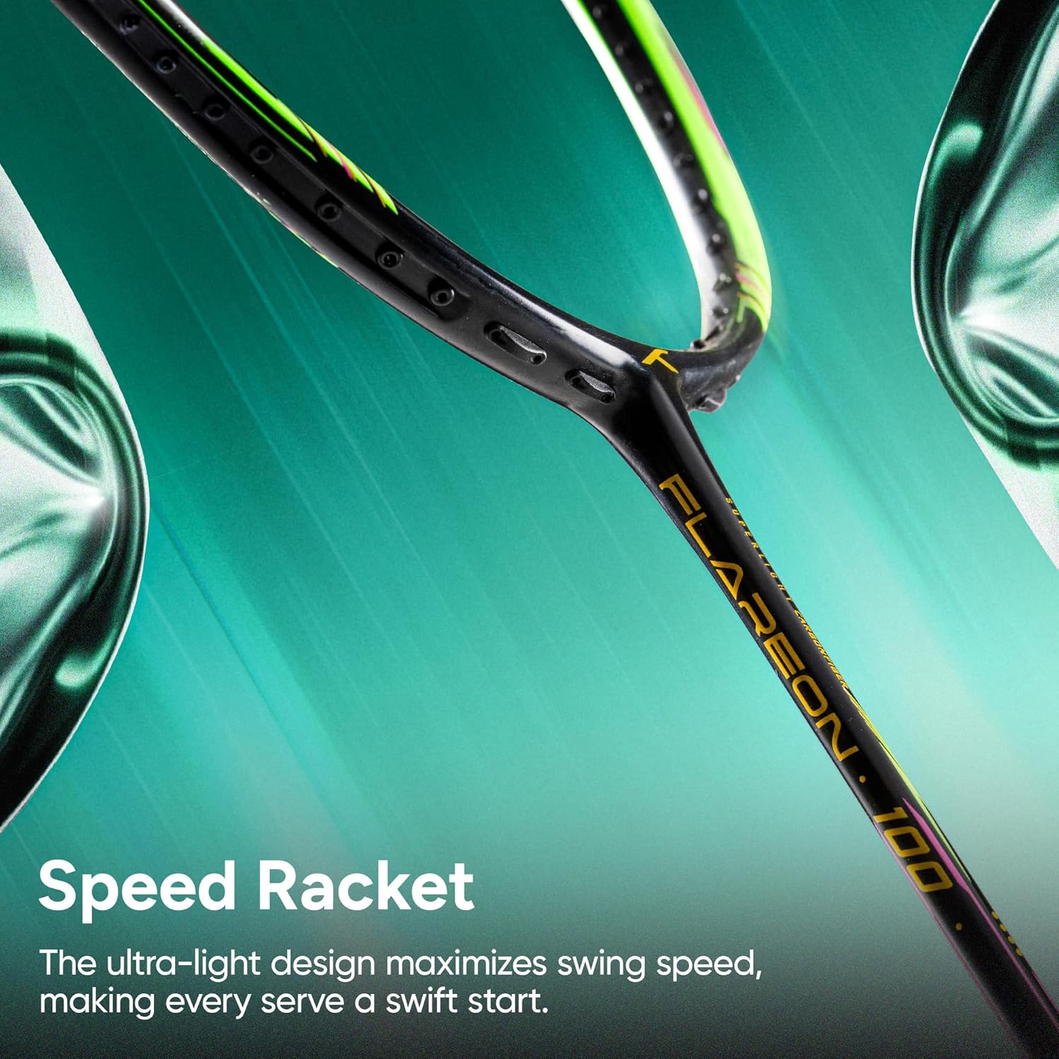 Hundred Flareon 100 Badminton Racket (Strung)| Carbon Fiber Frame | Speed Racket for Fast Swings | Flexible Shaft | Max Tension 30 lbs | Full Cover Included