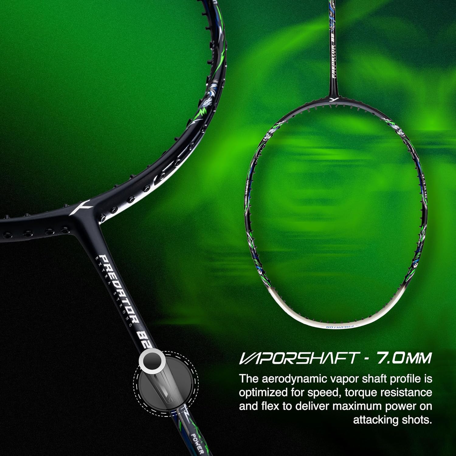 Hundred Predator Extra Strong Japan Made Graphite Unstrung Badminton Racket with Full Racket Cover Maximum Tension : ≤38lbs